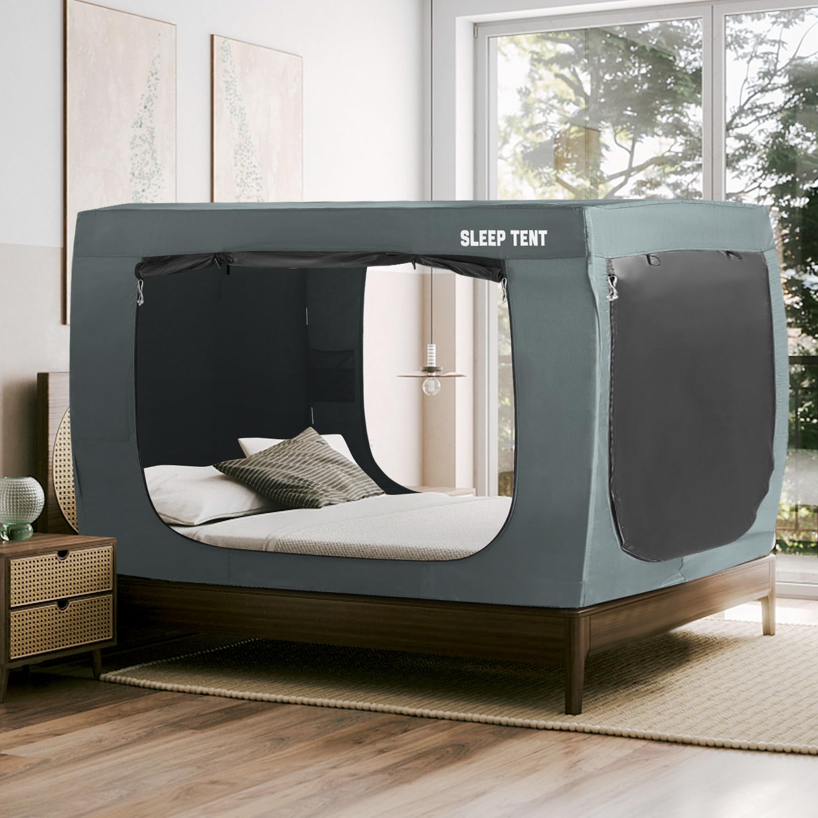 BORNA Twin Bed Tent - Indoor Portable Light Reducing Sleeping Canopy for Kids & Adults | Breathable Blackout Privacy Space with Mosquito Netting (Pale Gray) | Perfect for Bedrooms, Dorms, Camping & Privacy Spaces