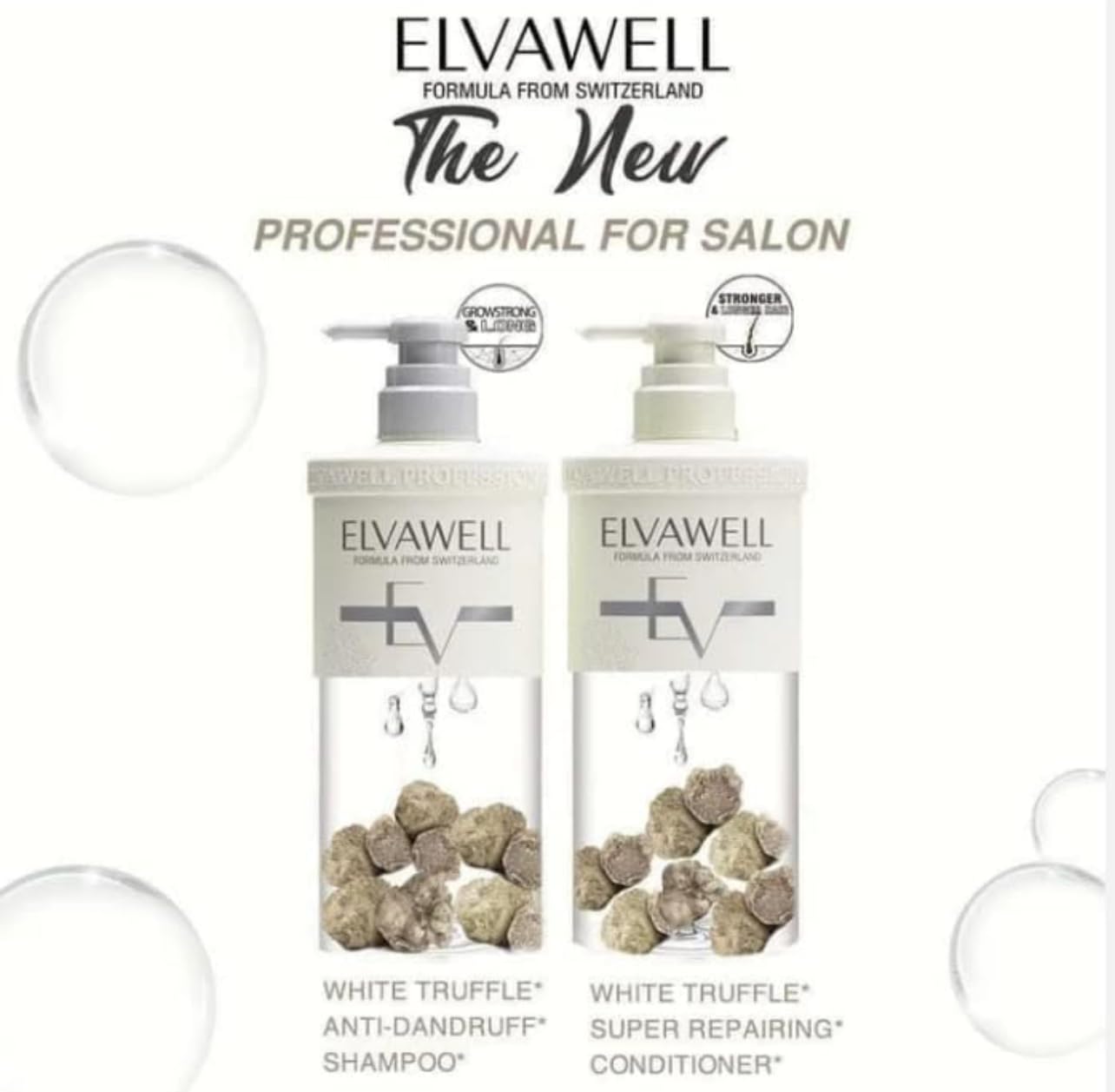Elvawell White Truffle Anti-Dandruff Shampoo & Conditioner Set - 1000ml (33.8oz) 1.84lb Each, Pack of 2 - For Dry Scalp & Itchy Hair Care - Perfect for Daily Use at Home or Salon