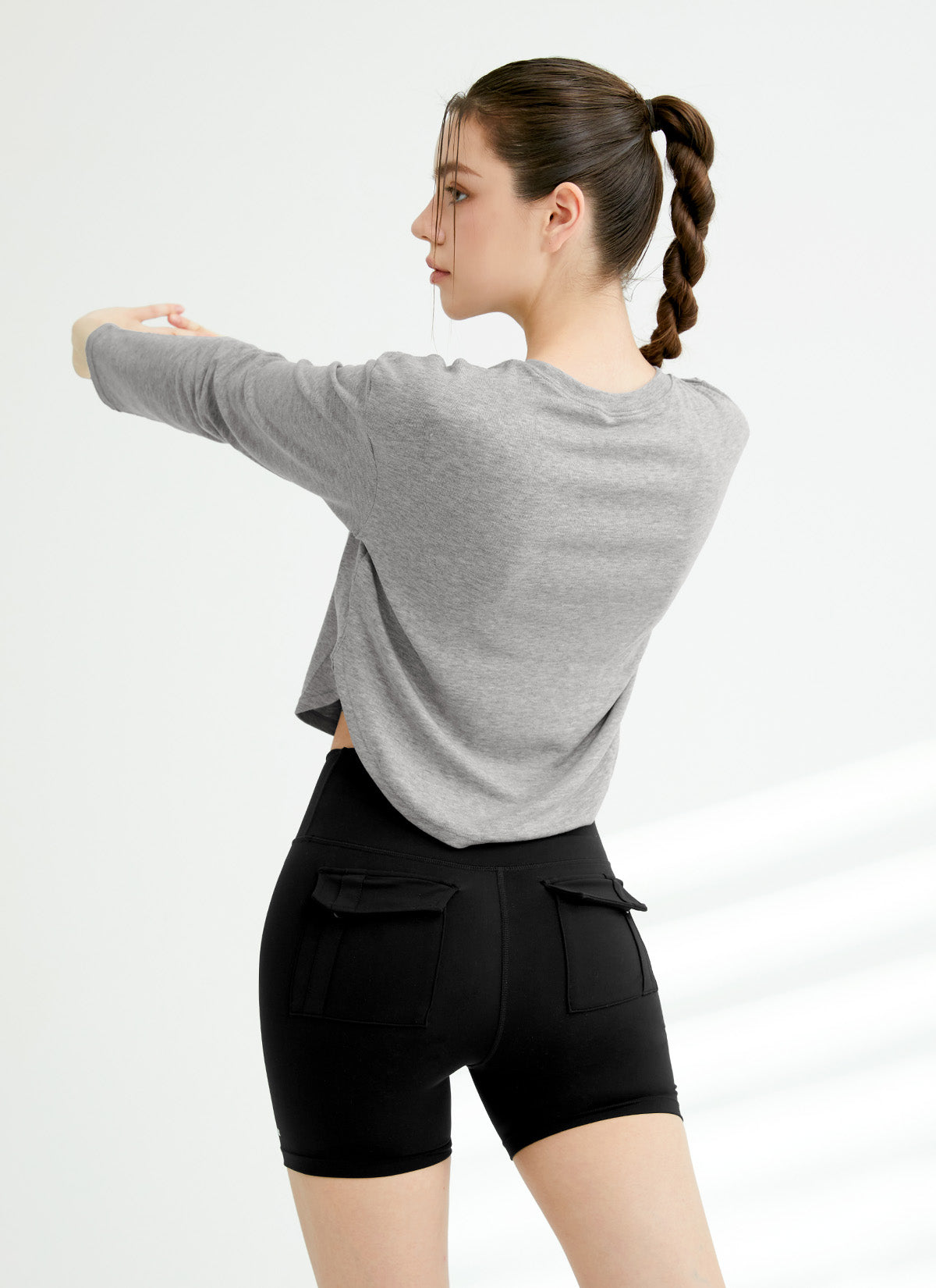 Women's Easy Round Crop Long Sleeve T-Shirt - Soft Stretchy Casual Top for Yoga, Workout & Everyday Wear