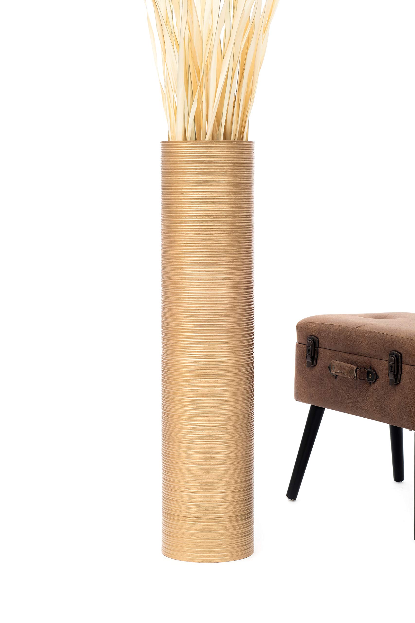 LEEWADEE Large Wooden Floor Vase - 36 Inch Handmade Flower Holder for Decorative Branches & Dried Flowers - Golden Home Decor for Living Room, Bedroom & Entryway