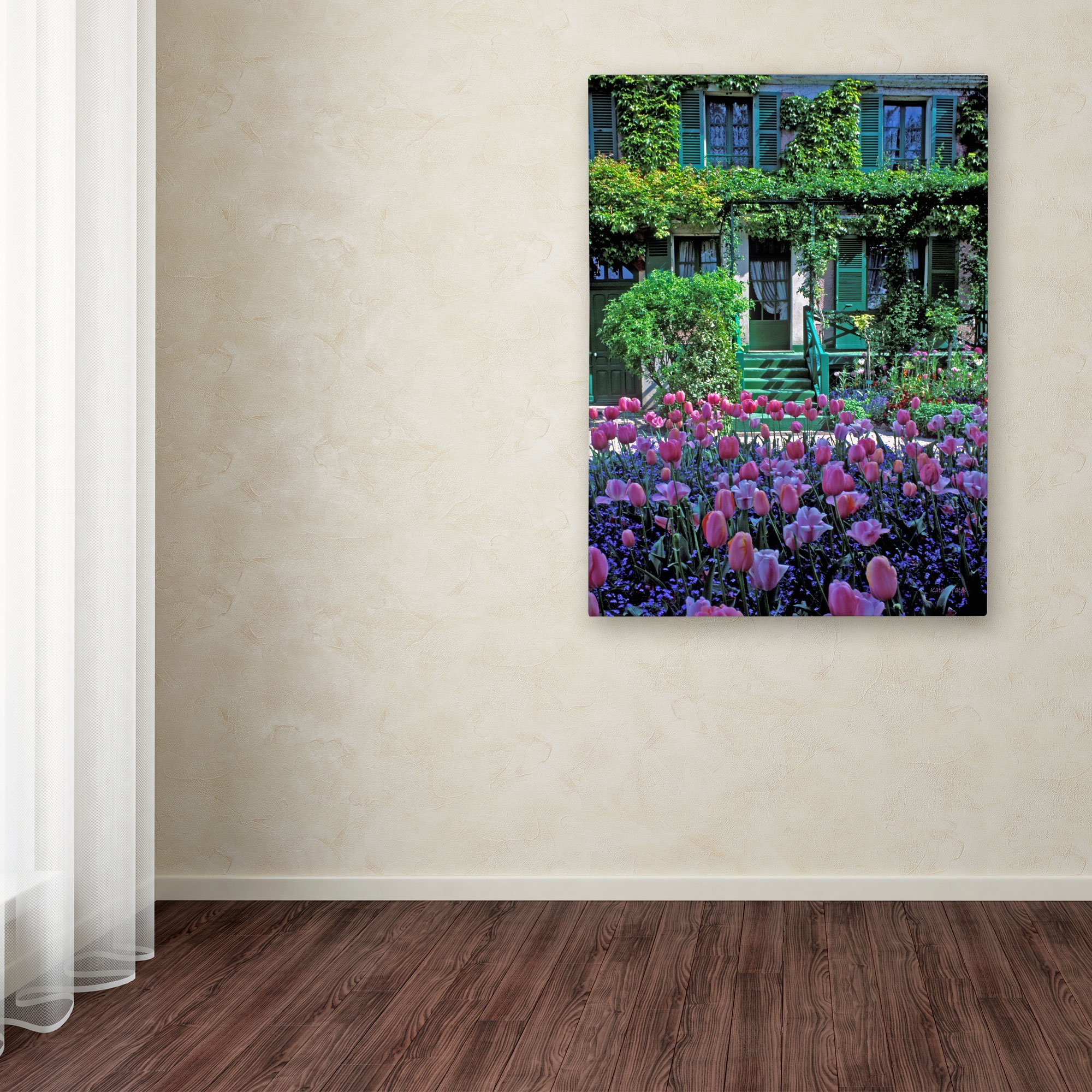Trademark Fine Art Monet's House with Tulips Painting by Kathy Yates - 14x19 Inch Wall Art Decor - Perfect for Living Room, Bedroom & Office Decorations