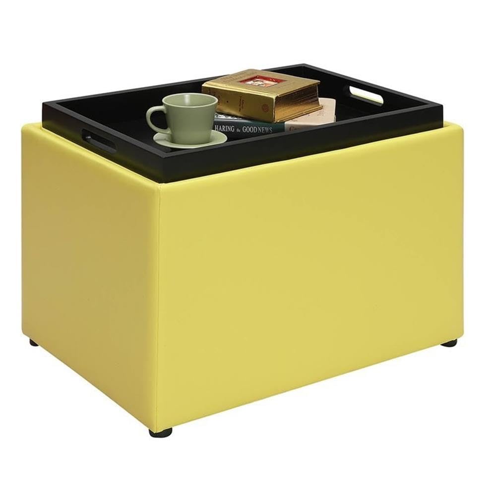 Pemberly Row Yellow Faux Leather Storage Ottoman - Accent Footrest with Hidden Storage Compartment | Perfect for Living Room, Bedroom & Home Decor