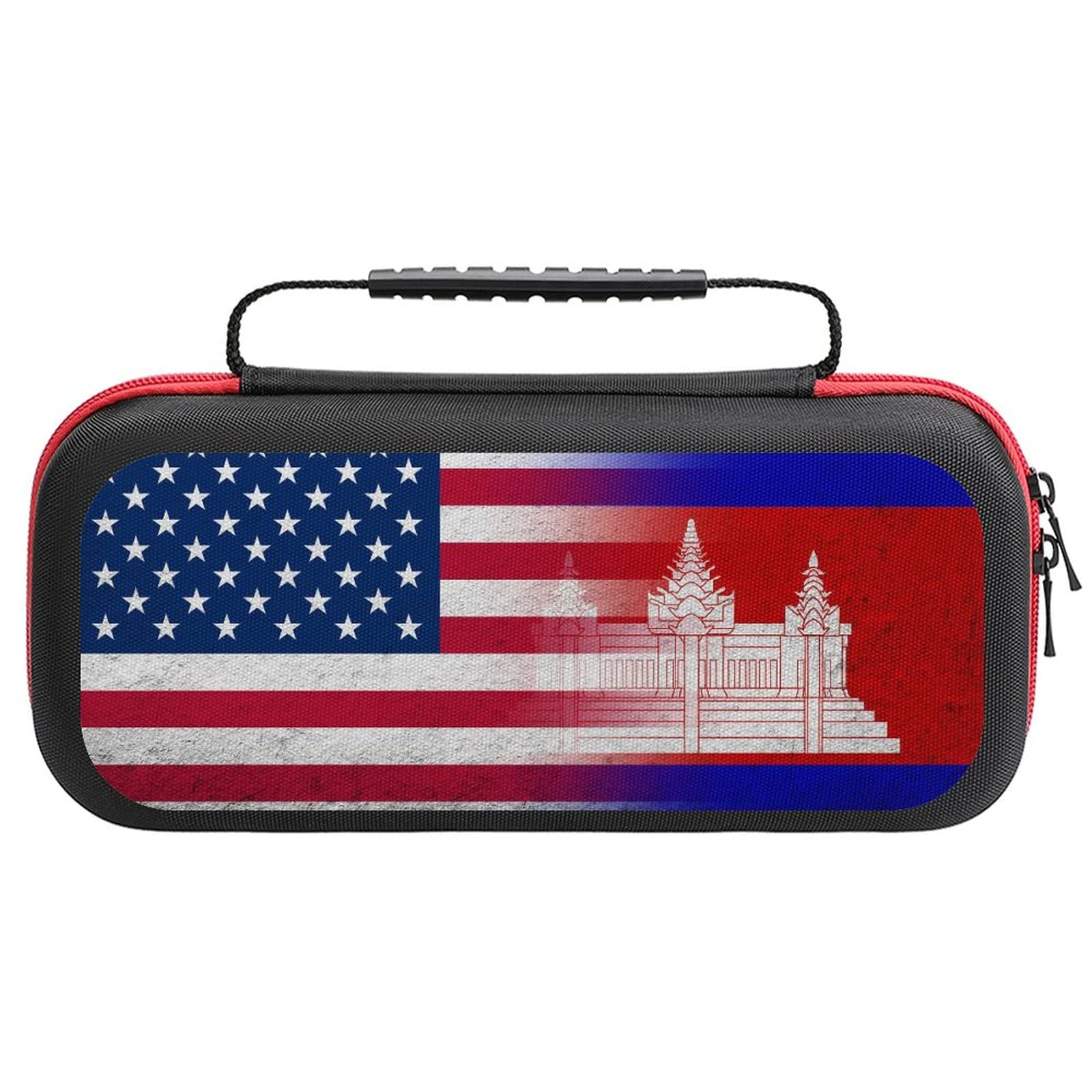 American Flag & Cambodia Flag Nintendo Switch Carrying Case - Portable Travel Cover with 20 Game Card Slots | Perfect for Gaming on the Go, Travel Protection & Accessory Storage