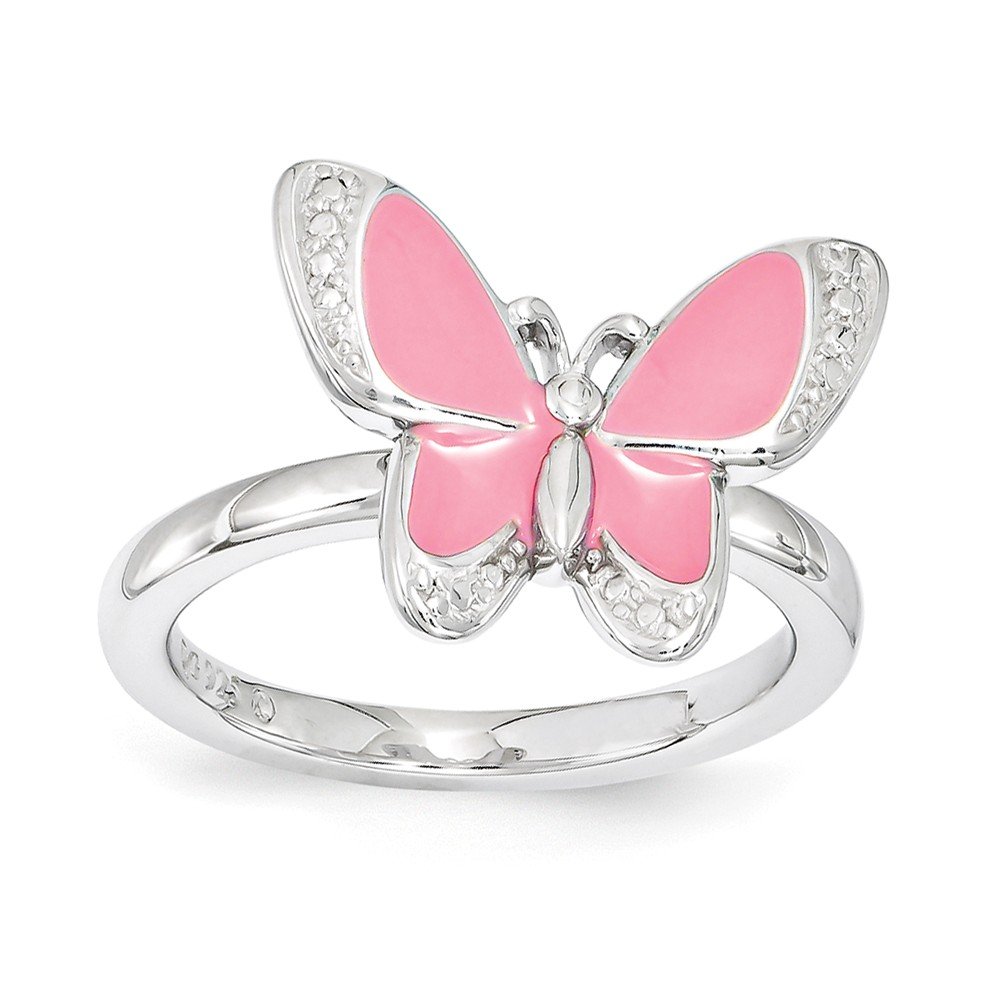 Sterling Silver Stackable Pink Enamel Butterfly Ring for Women - Dainty Jewelry Gift for Birthday, Anniversary & Everyday Wear | Boho Chic Fashion Accessory