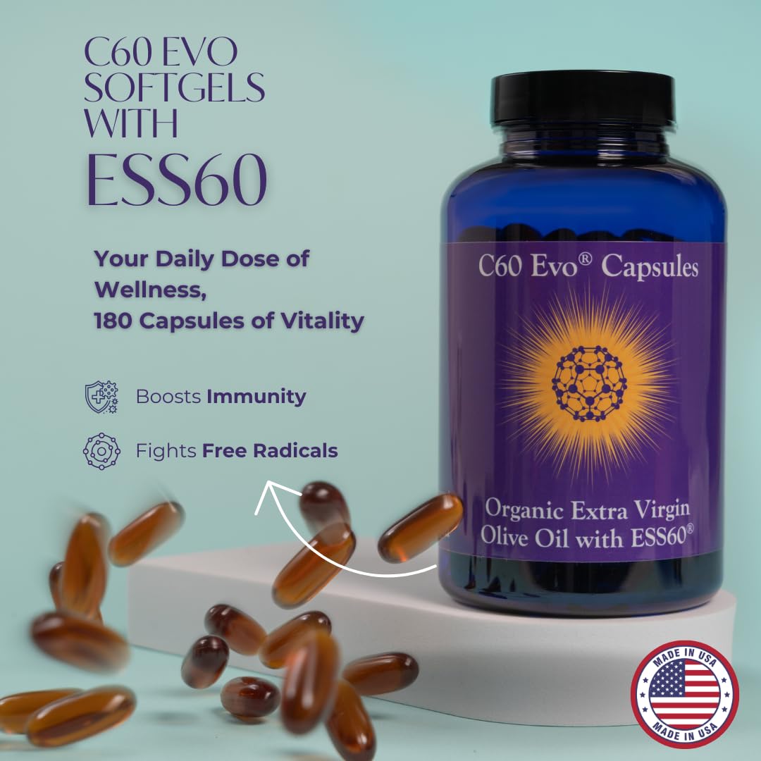 Pure ESS60 Extra Virgin Olive Oil Softgel Capsules - High Potency Antioxidant Supplement for Men & Women - 180 Count | Supports Heart Health, Immune System & Cellular Protection | Perfect for Daily Wellness Routine & Active Lifestyle