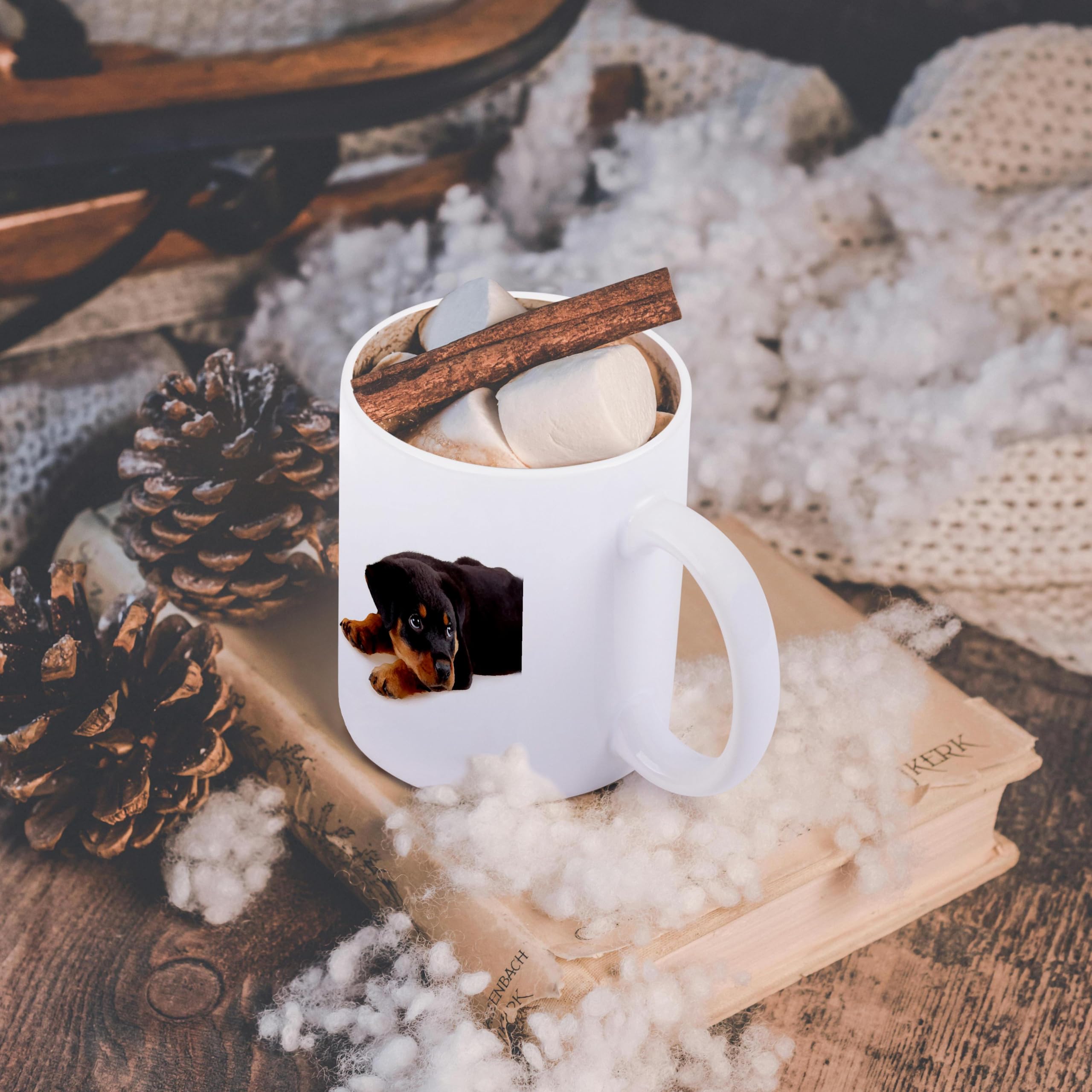 3D Rose Rottweiler Puppy Ceramic Coffee Mug - 11 oz Cute Dog Lover Gift for Home, Office & Pet Lovers - Perfect for Tea, Coffee & Hot Drinks
