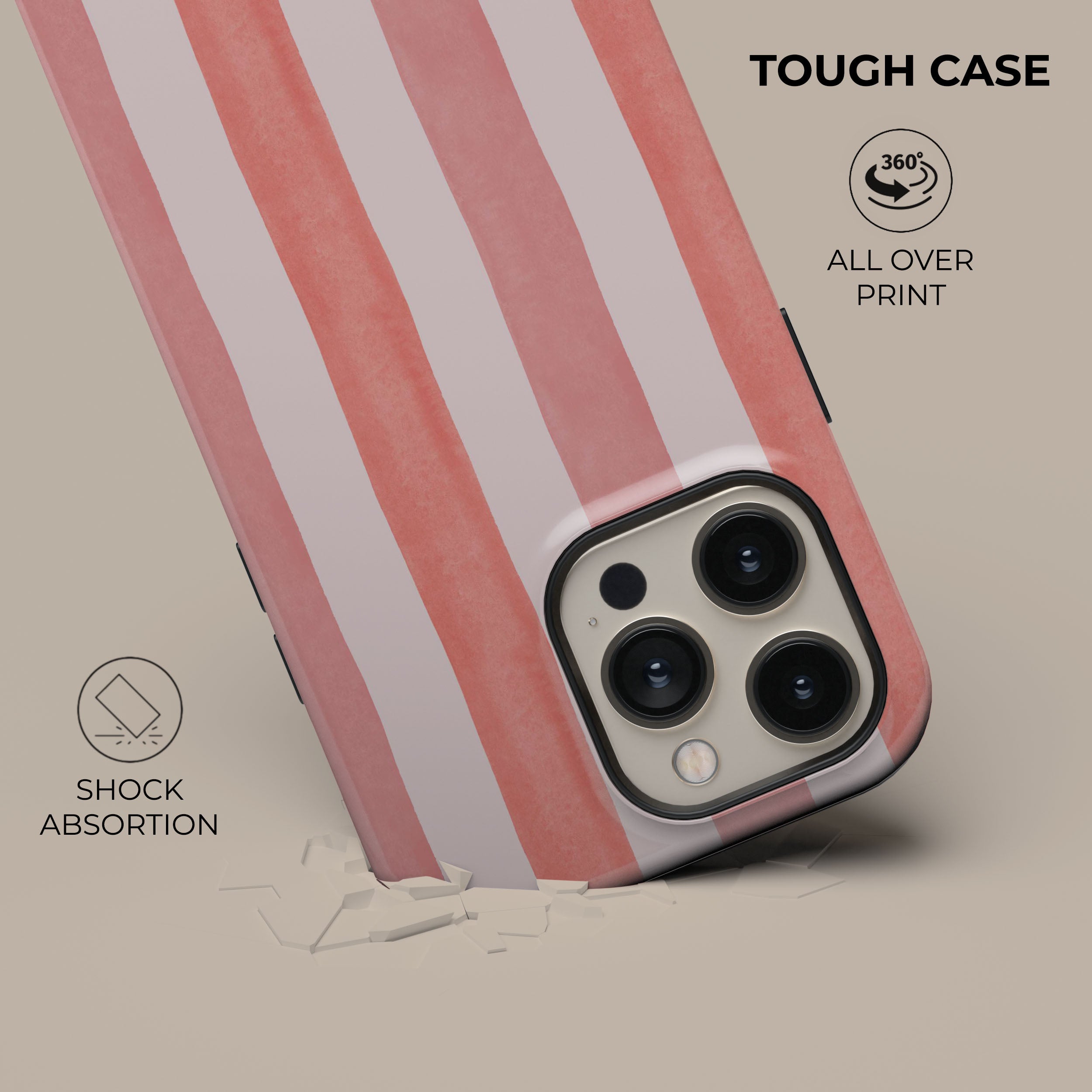 Stylish Coral Stripe Phone Case for iPhone 15/14/13/12 Pro Max - Trendy Protective Cover with Slim Fit & Grip - Perfect for Everyday Use, Travel & Outdoor Activities