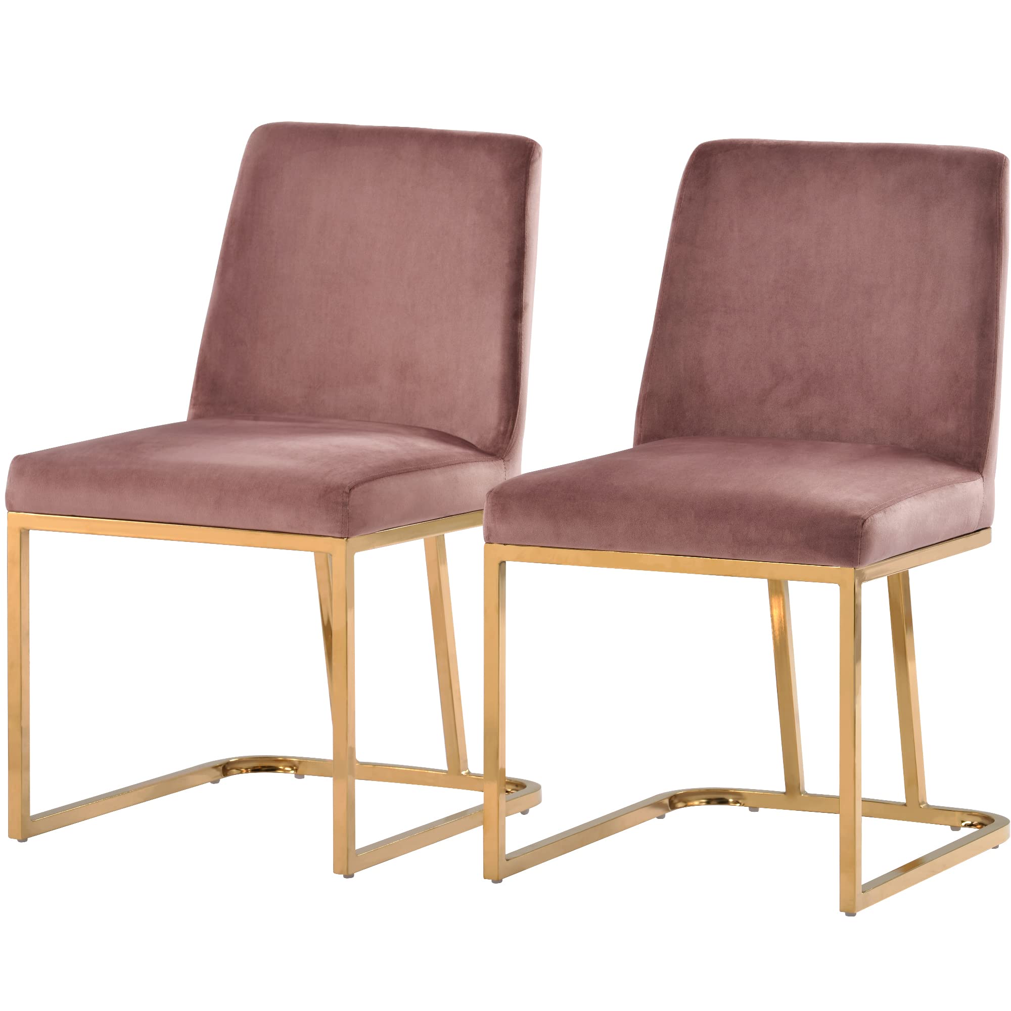 Modern Minimalist Velvet Upholstered Dining Chairs Set of 2 - Pink Accent Chairs with Gold Metal Base for Living Room, Kitchen, Vanity, Patio - Perfect for Small Spaces, Dining Areas & Home Decor