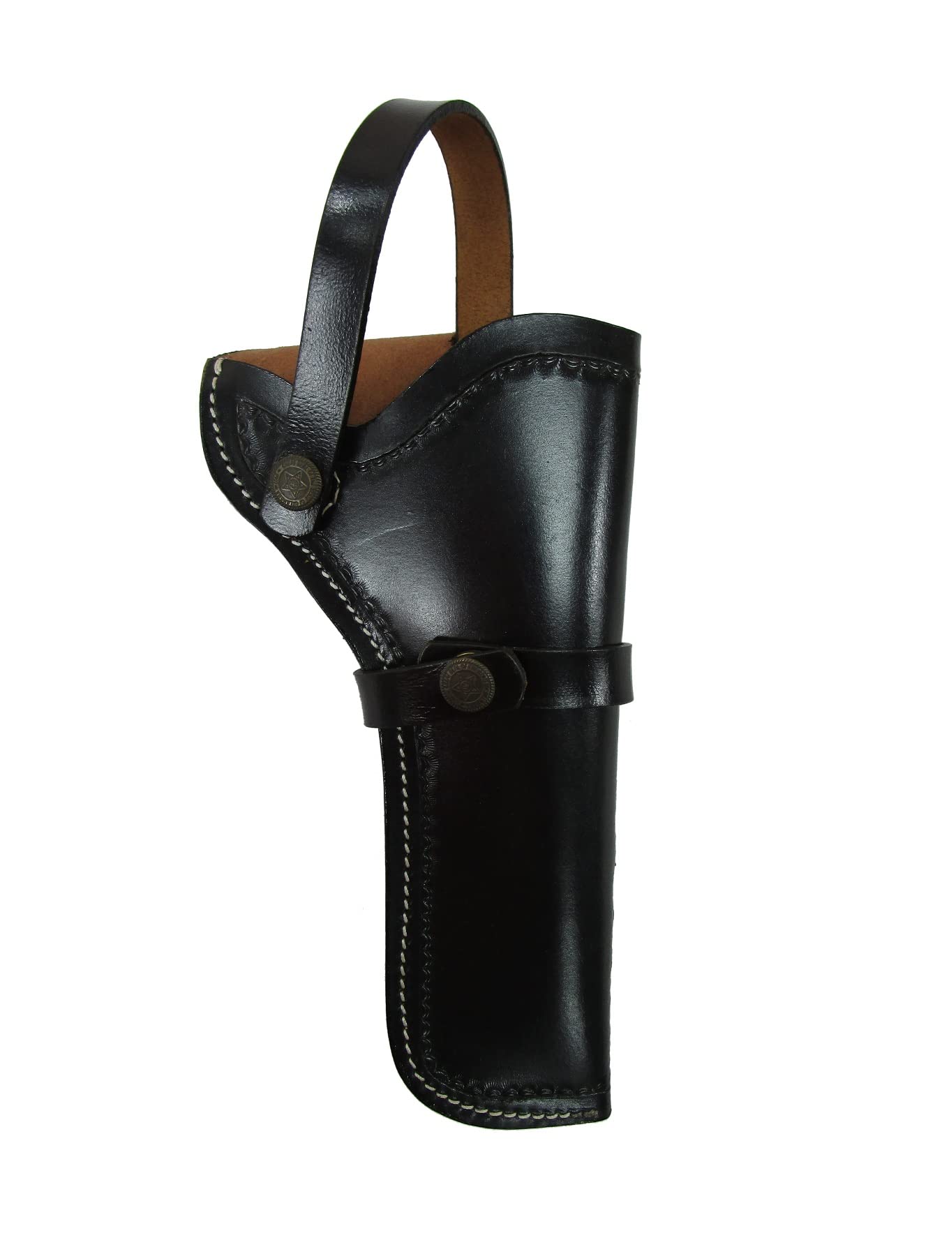Premium Western Cowboy Leather Holster - Hand-Tooled Sea Shell Design for Magnum Revolver - Right Handed Gun Holder - Perfect for Cowboy Action Shooting & Concealed Carry