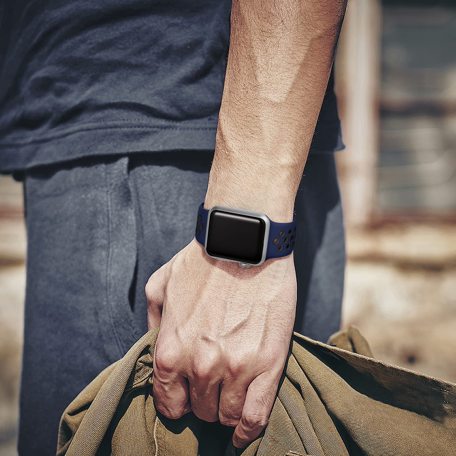 Lerobo Soft Silicone Replacement Bands for Apple Watch Ultra 2/SE/Series 10-1 - Compatible with 45mm 44mm 49mm 46mm 42mm - Midnight Blue & Black (M/L Size) - Perfect for Workouts, Running & Everyday Wear