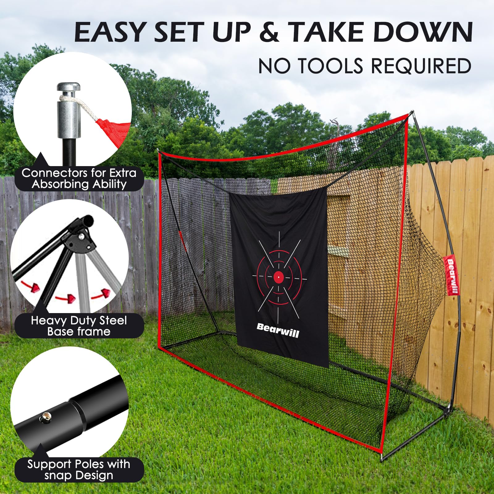 10x7ft Heavy Duty Golf Practice Net with Mat, Target Cloth, 8 Tees & 6 Balls - Portable Backyard Driving & Chipping Training for Indoor/Outdoor Use | Perfect for Home, Garage & Golf Course Practice