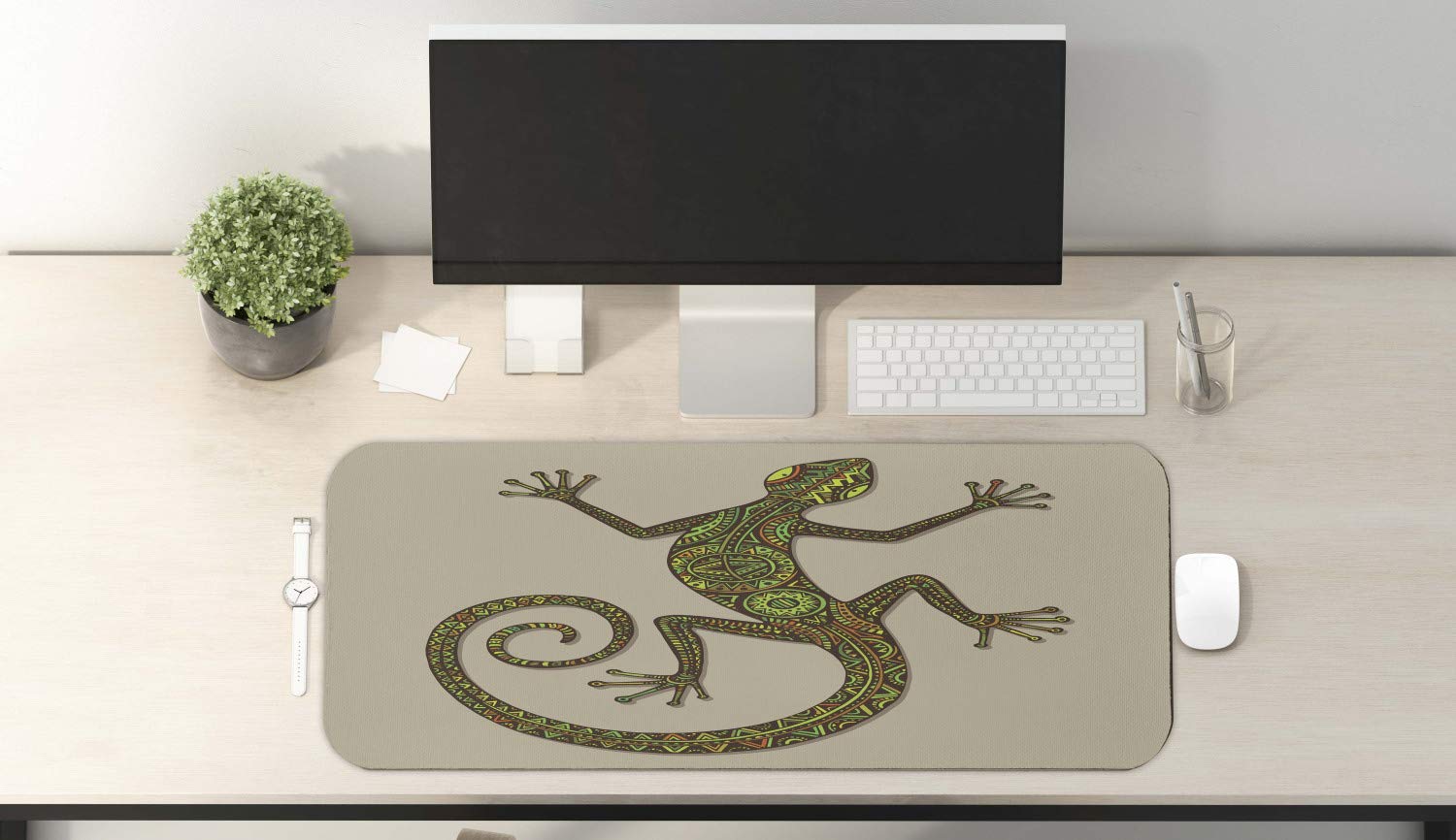Ambesonne Reptile Gaming Mouse Pad - Colorful Lizard Pattern Non-Slip Rubber Mousepad (31