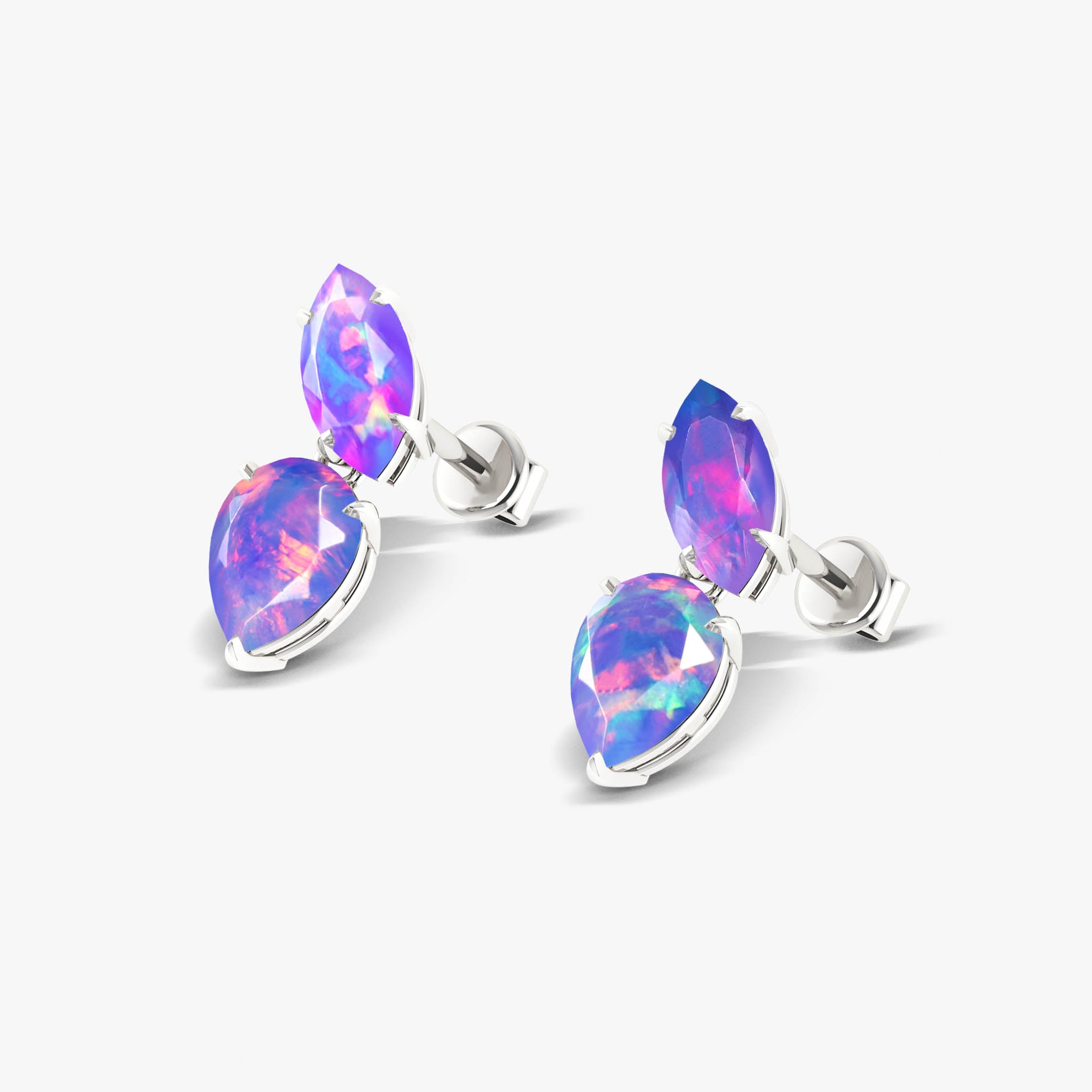 Lavender Opal Stud Earrings for Women - 925 Sterling Silver Minimalist Dainty Flower Earrings | Perfect for Daily Wear, Gift Giving & Special Occasions