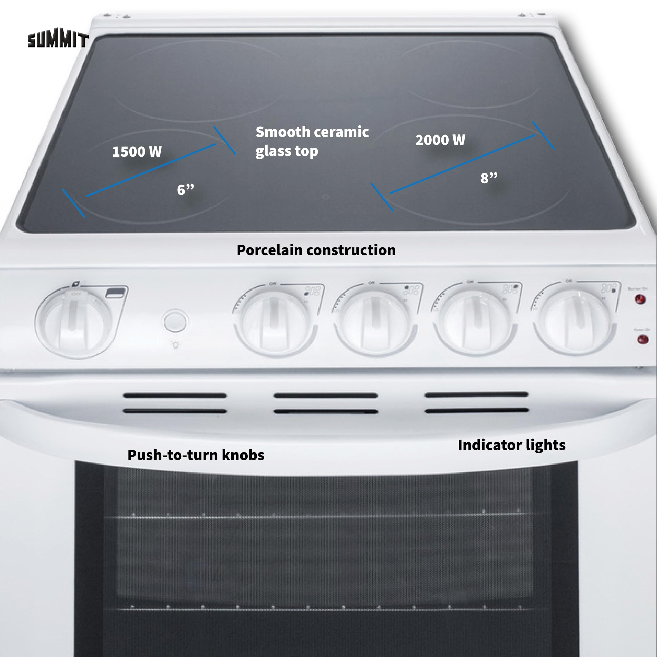 Summit 24” Electric Smooth Top Range with Large 2.9 cu.ft Oven - ADA Compliant White (REX2421WRT) - Perfect for Small Kitchens, Apartments & ADA Accessible Homes