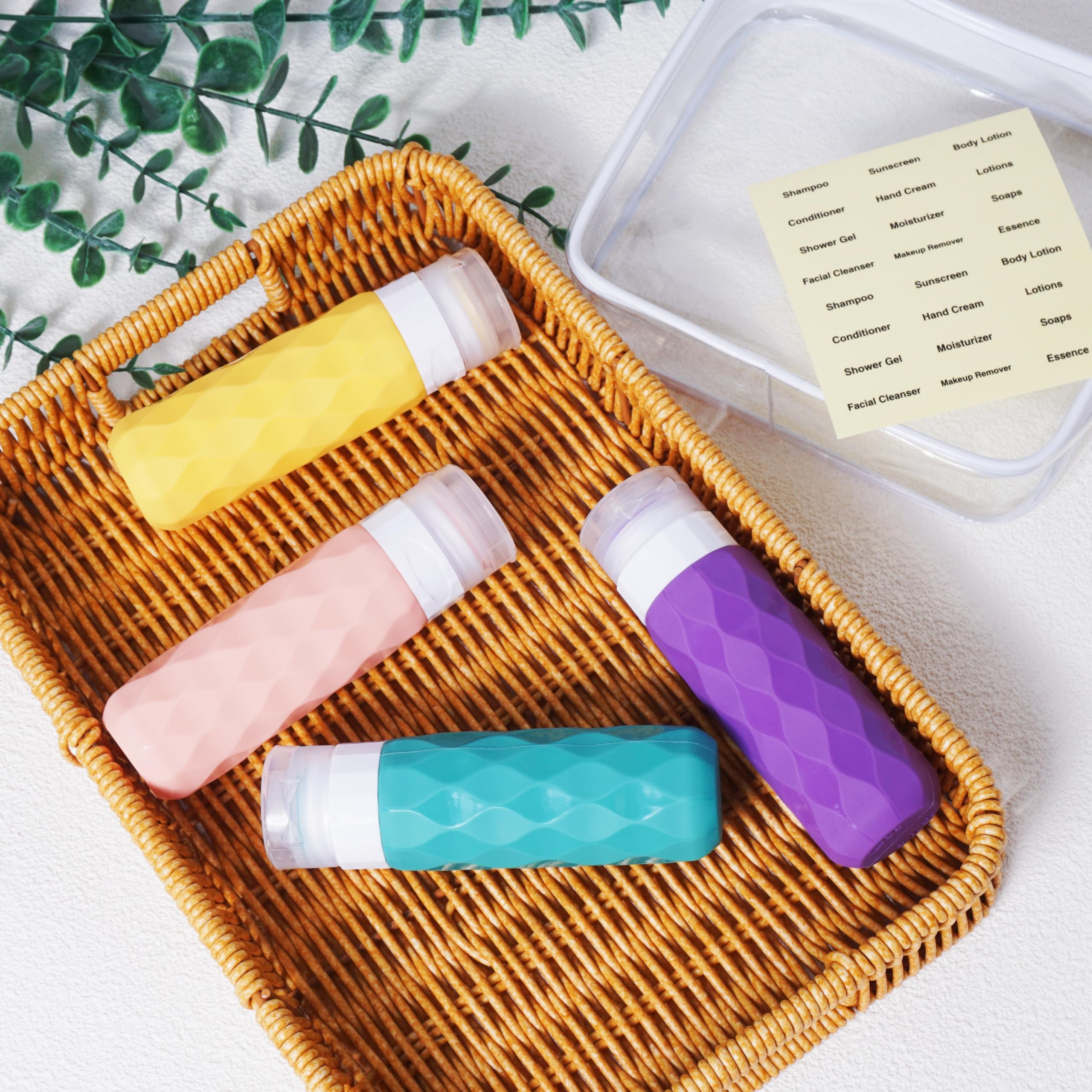 4-Pack 3oz TSA Approved Leak-Proof Silicone Travel Bottles for Shampoo, Lotion & Toiletries - Portable Squeeze Containers for Airplane, Gym & Vacation Essentials