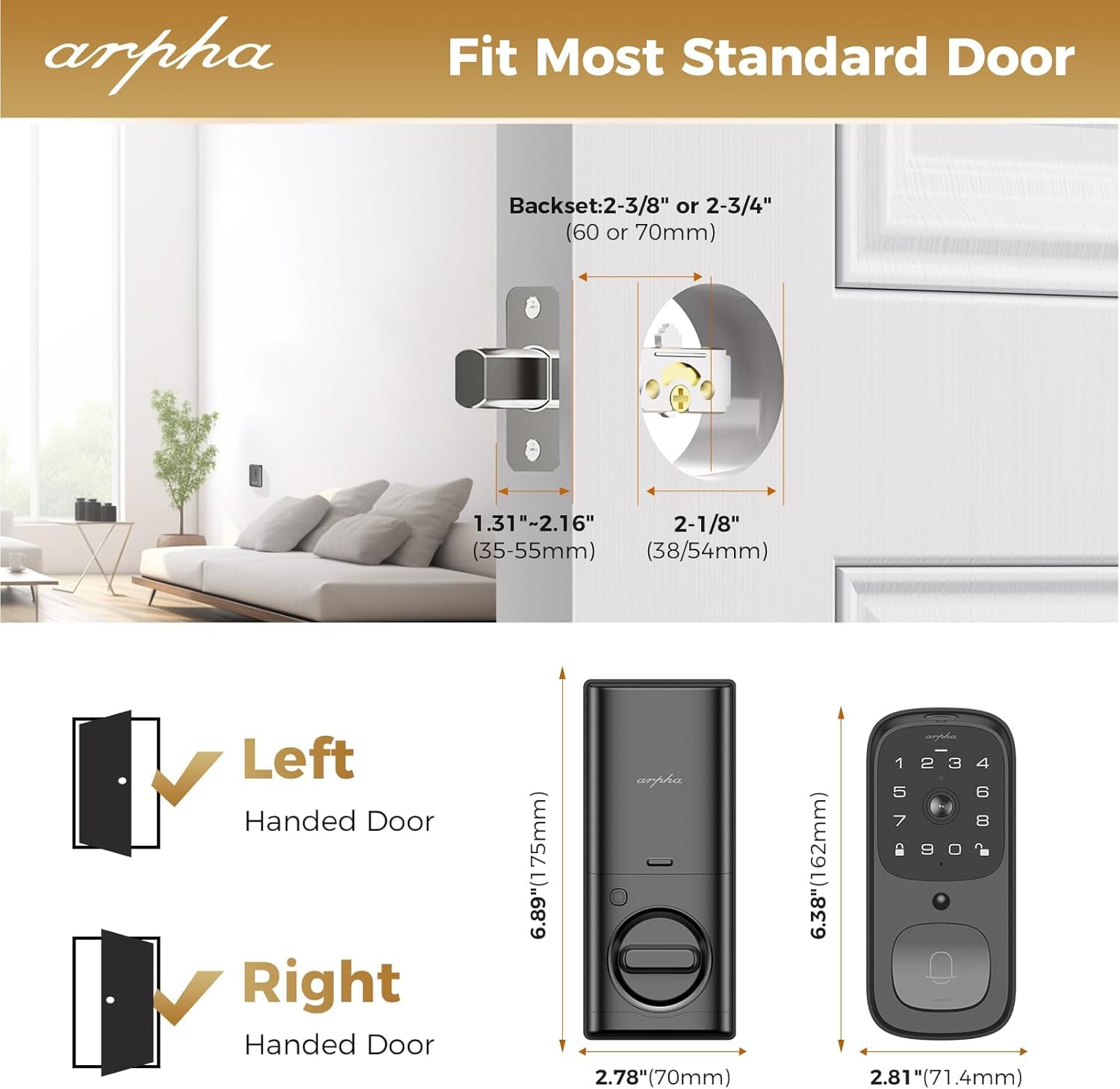 6-in-1 Smart Video Door Lock with Camera, Doorbell & Fingerprint Keyless Entry - Wi-Fi Enabled Electronic Digital Door Lock with Keypad & 32GB SD Card - Perfect for Home Security & Smart Front Door Access
