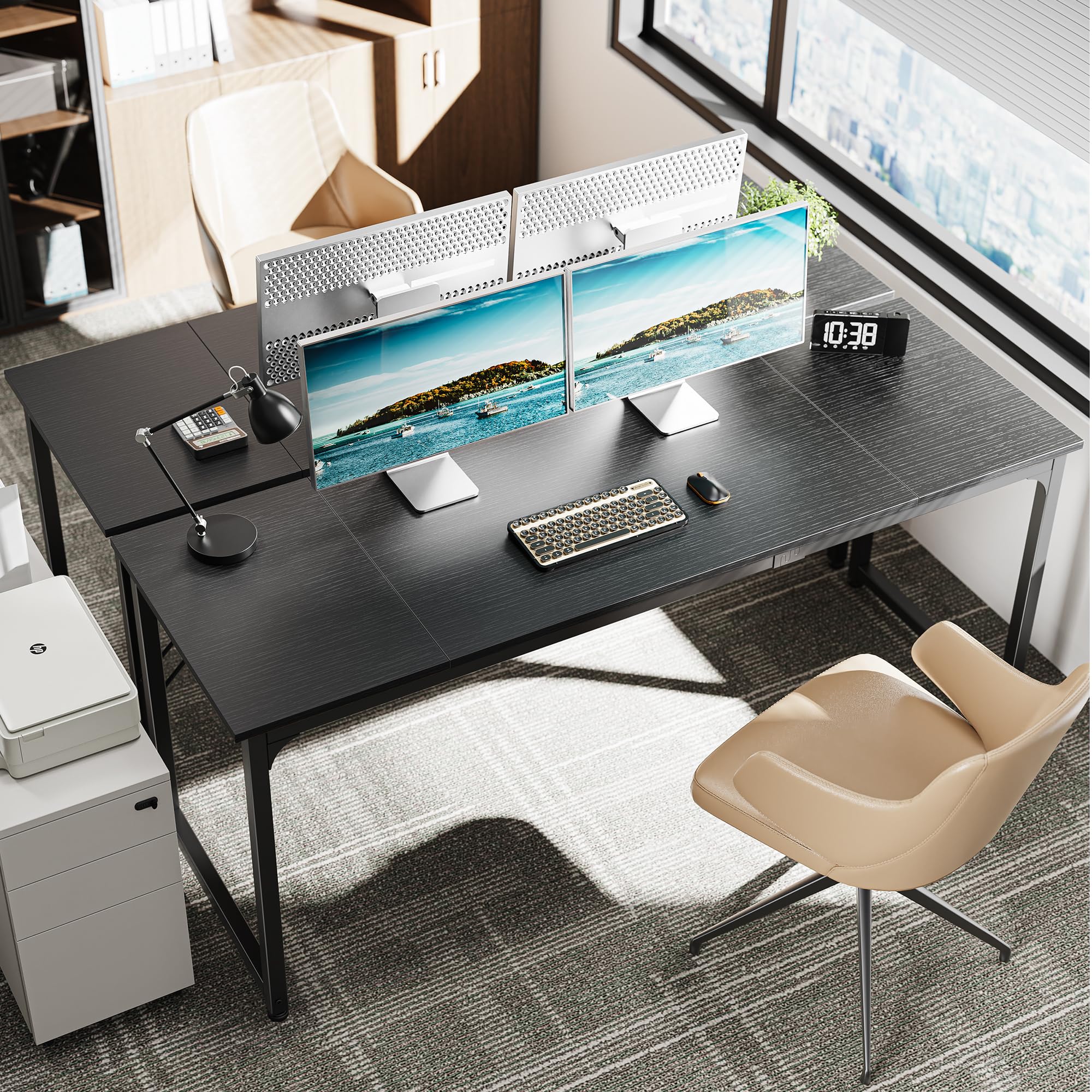 Huuger 70 Inch Computer Desk with Storage - Large Office Desk, Gaming Desk, Writing Workstation for Home Office & Study - Sturdy Metal Frame, Spacious Legroom, Black - Perfect for Remote Work, Online Classes & Gaming Setup