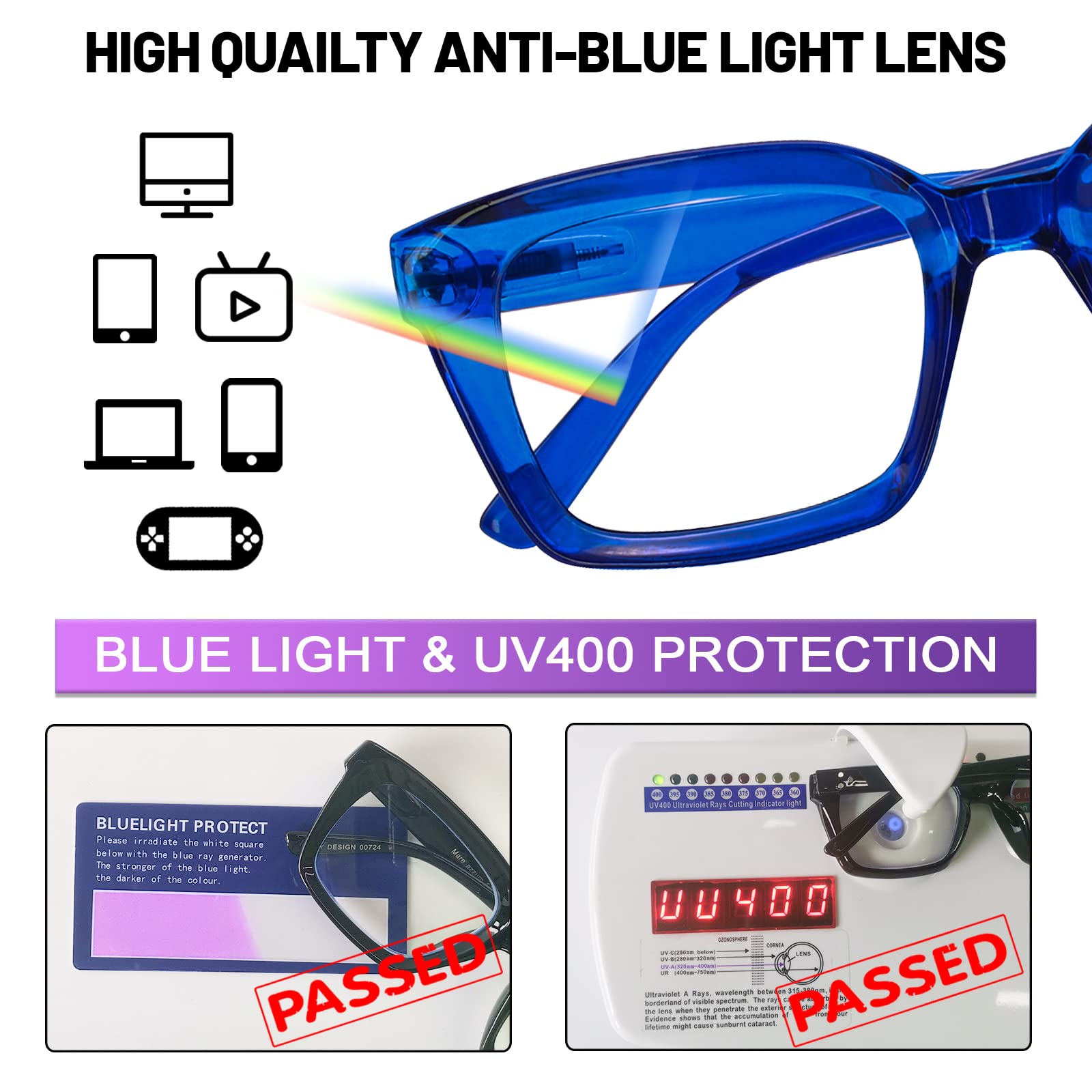 Blue Light Blocking Glasses for Men & Women - Anti Eye Strain Computer Glasses with UV Protection - Perfect for Gaming, Office Work & Screen Time