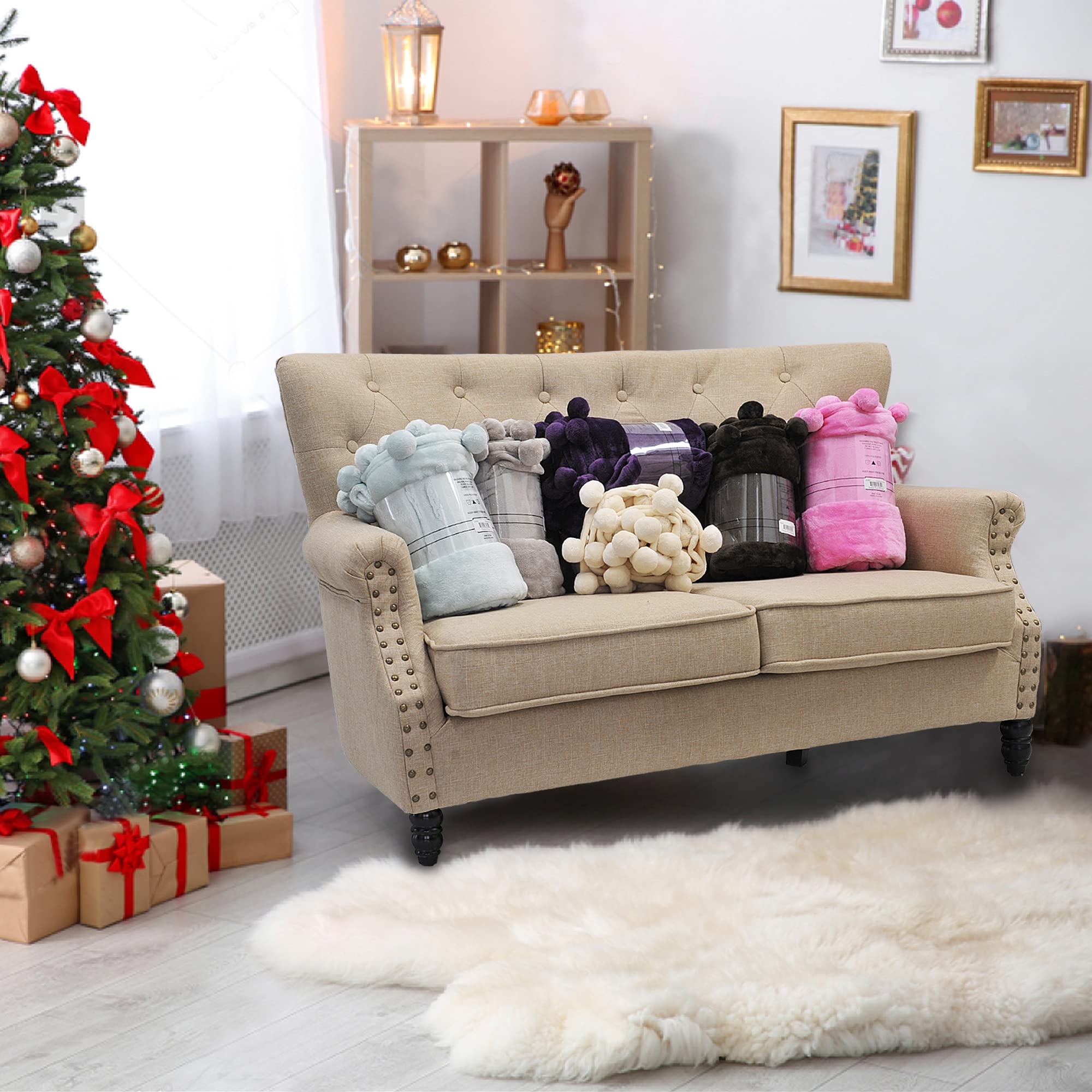 Soft Fluffy Pom Pom Throw Blanket - 60