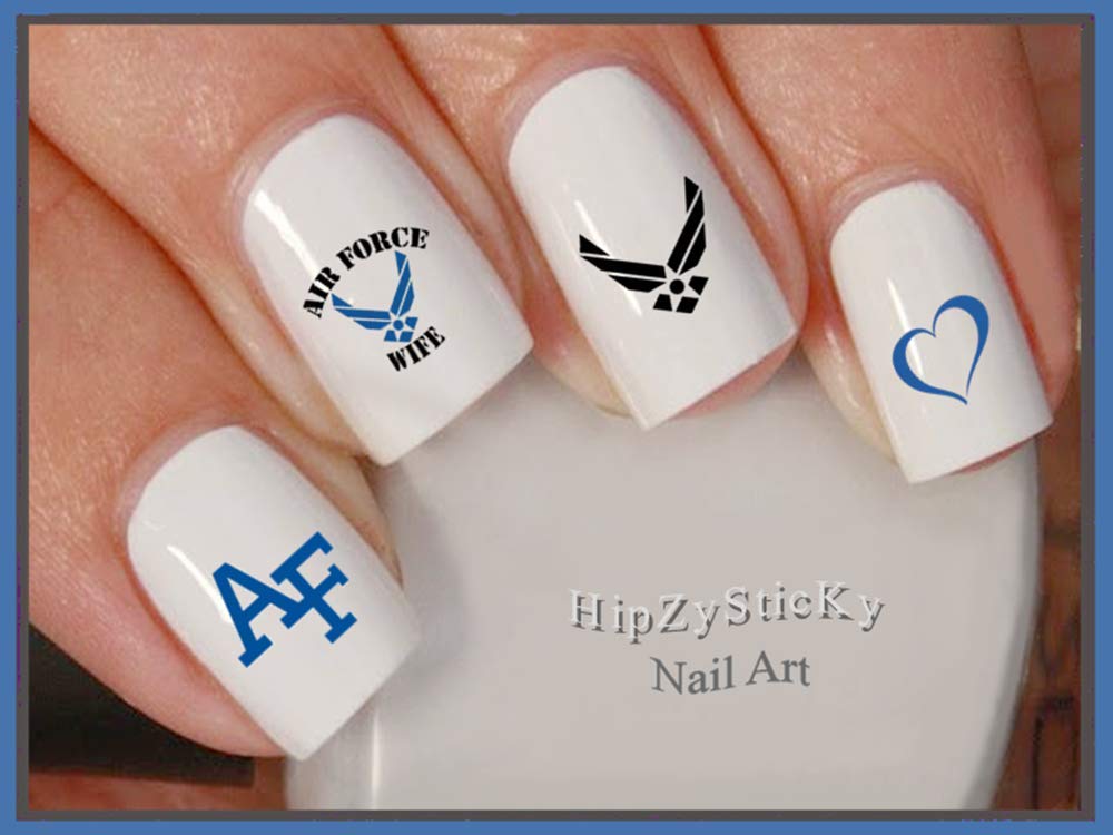 40pc Military Air Force WIFE1 AF Black Wings Heart WaterSlide Nail Decals - Salon Quality DIY Nail Art Stickers & Transfers for Women - Perfect for Home Manicures, Nail Salons & Gift Giving