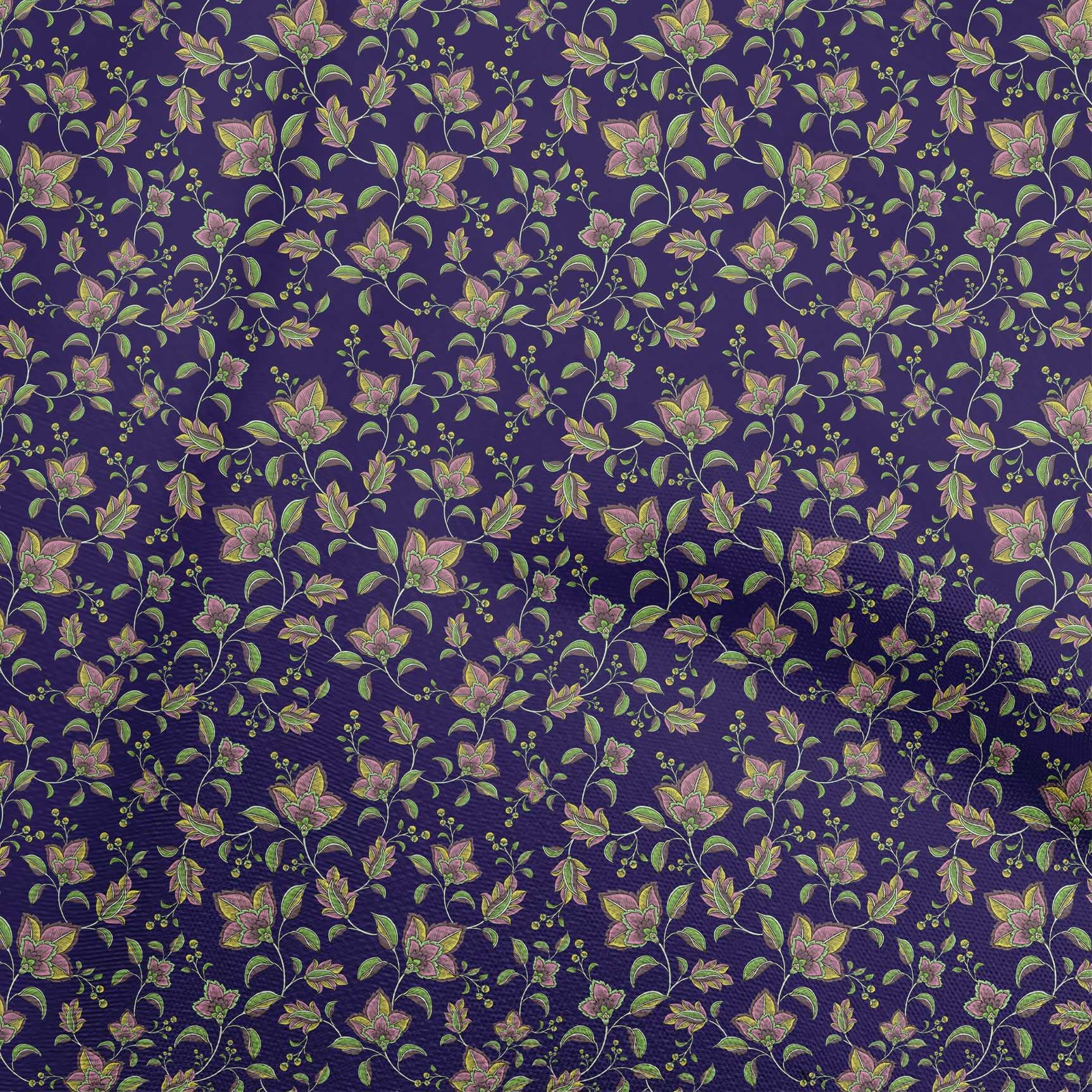 oneOone Polyester Spandex Blue Floral Fabric - 56 Inch Wide Japanese Print Craft Material for Sewing, Quilting & DIY Projects | Perfect for Kimonos, Dresses, Home Decor & Scarf Making