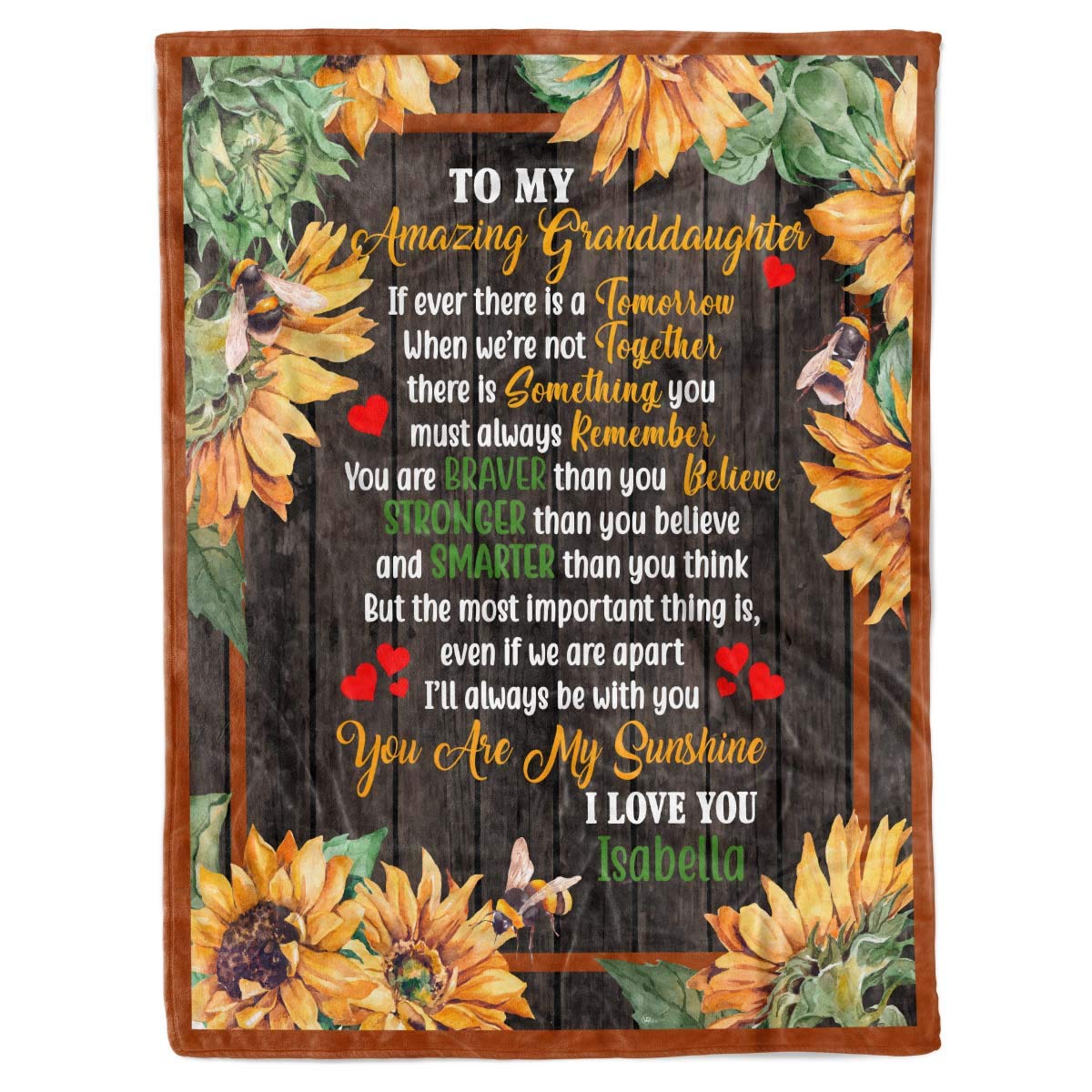 Custom Grandma Name Fleece Sherpa Blanket - Personalized 'You Are My Sunshine' Sunflower Design for Granddaughter | Cozy Bed Throw, Wall Hanging Tapestry | Perfect Gift for Nana, Grandma & Special Occasions