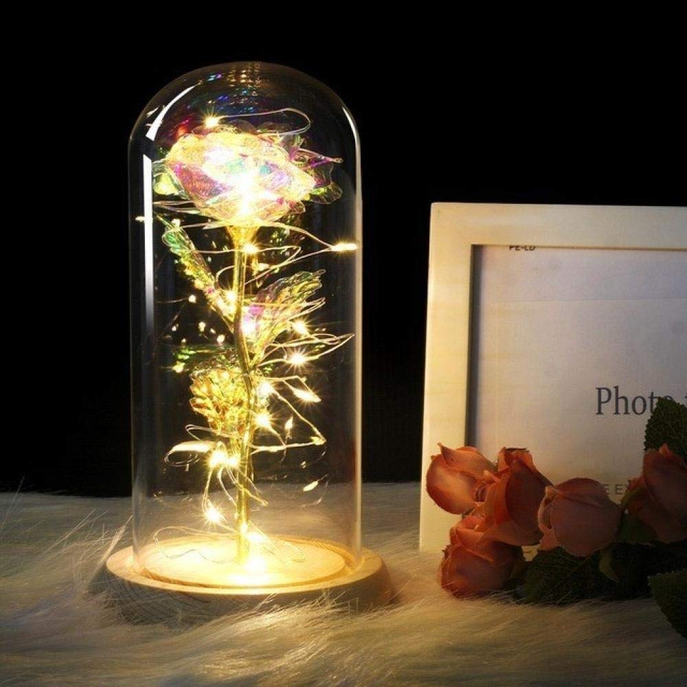 Enchanted Rose in Glass Dome - Beauty and The Beast Inspired LED Fairy Light Rose Kit with Gold Foil for Home Decor, Wedding, Anniversary & Holiday Party | Romantic Centerpiece & Gift Idea