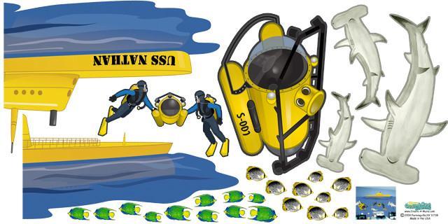 Underwater Submarine Mural Wall Decal - Ocean Themed Kids Room Decor, Nursery Art, Playroom Wall Sticker for Bedroom & Classroom