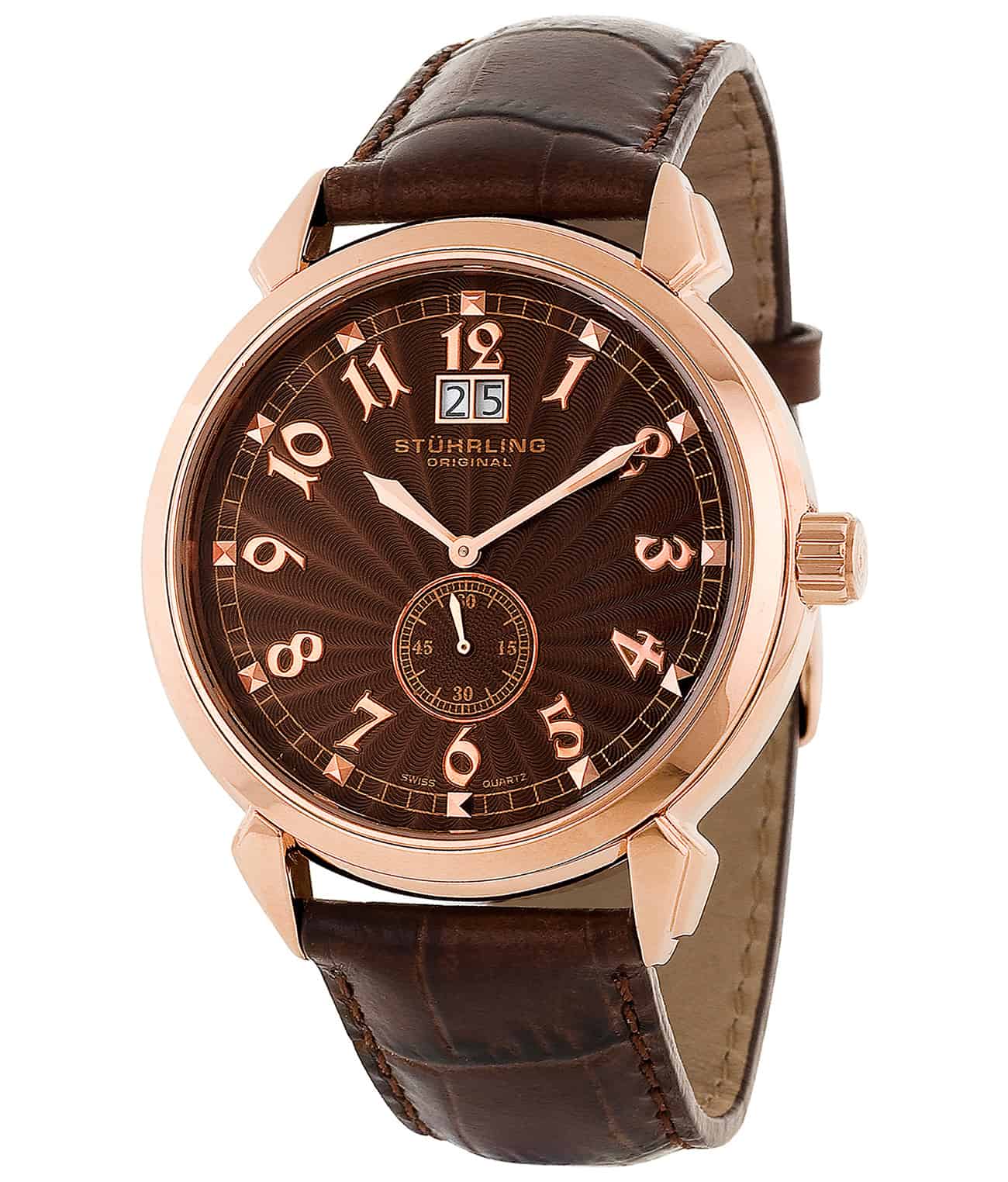 Silver Dial / Rose Case / Brown Leather Strap Rose Gold Layered Tang Buckle