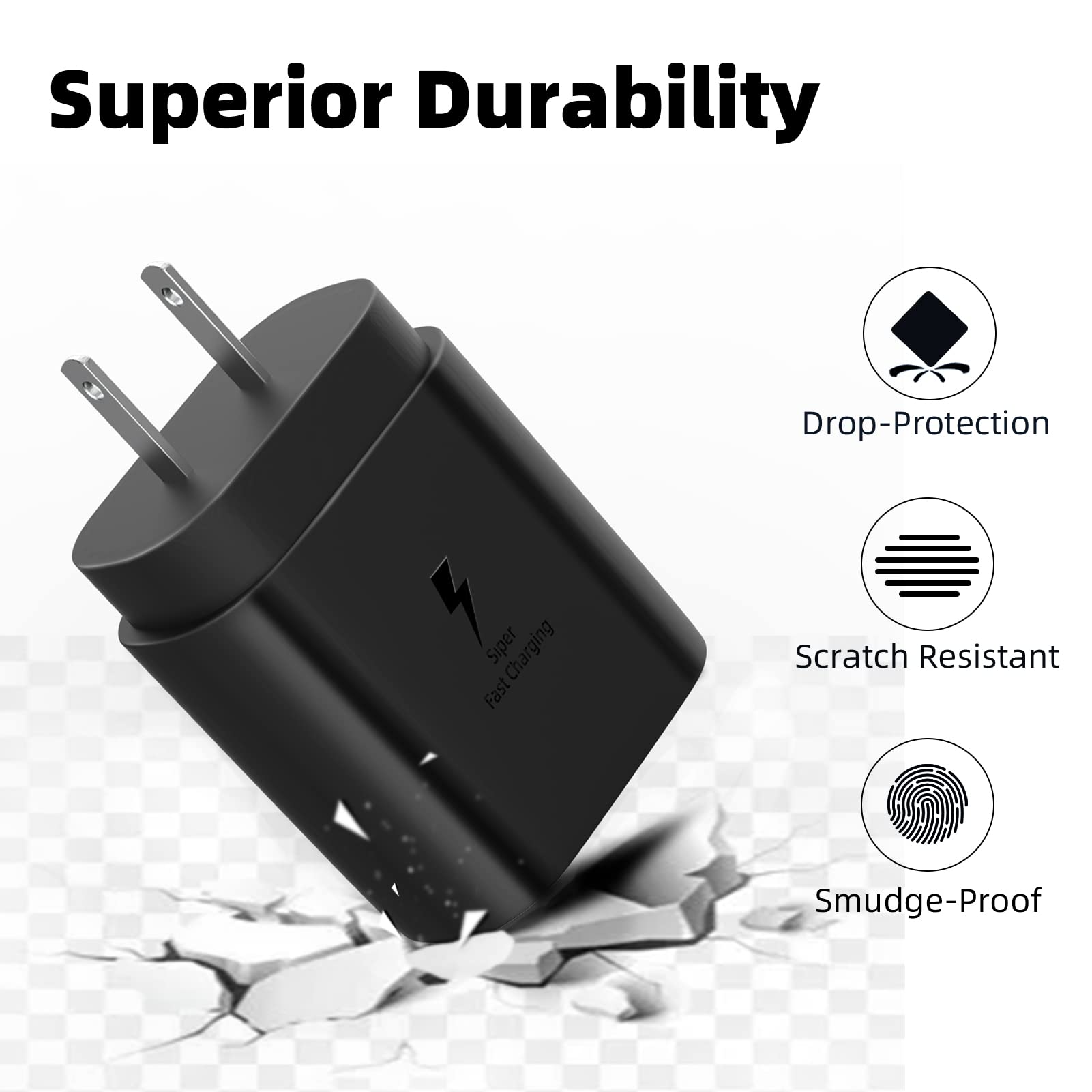 25W Fast Charging USB C Wall Charger & Cable (2-Pack) - PD Compatible with Samsung Galaxy S21/S20/S10/S9/S8/Note, LG, Android Phones - Quick Charge for Home, Office, Travel