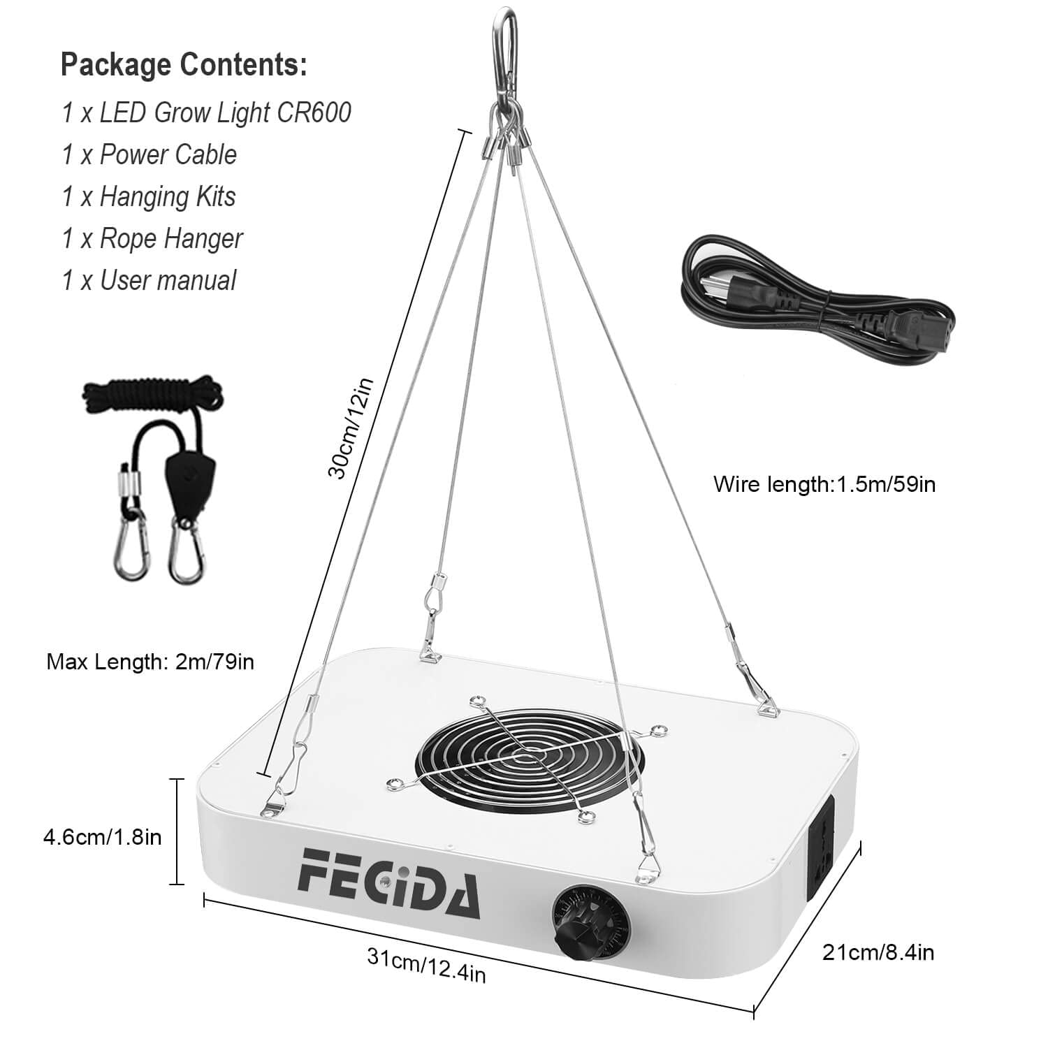 FECiDA Full Spectrum LED Grow Light with UV & IR - Dimmable Plant Light for Seed Starting, Seedlings & Veg | Best 2025 Grow Tent Light with Daisy Chain & Quiet Fan | Ideal for Indoor Plants, Hydroponics & Greenhouse Use
