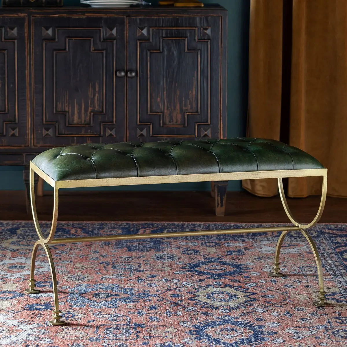 Farleigh House Genuine Leather Bench - Stylish & Durable Entryway, Bedroom, or Living Room Seating Furniture for Home Decor