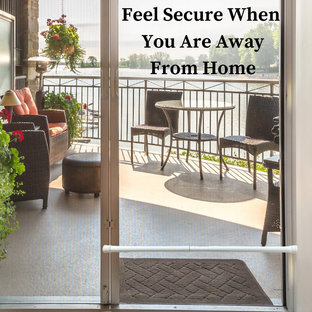 Evelots Adjustable Security Bar for Sliding Glass Doors - Heavy Duty Patio Door Lock with Rubber Ends (29.25-53 Inch) - Home Security for Windows, Porch & Entryways - Perfect for Apartments, Vacation Homes & Child Safety