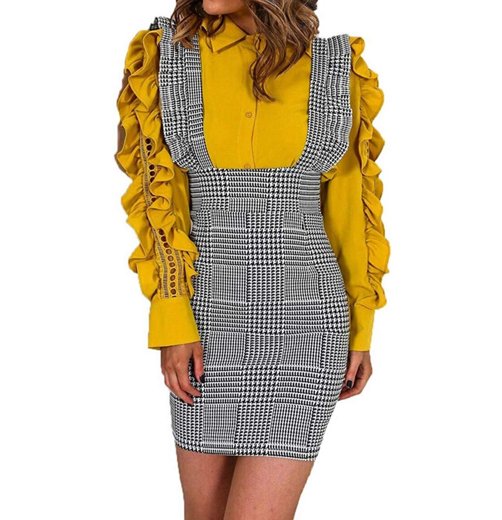 Women's High Waist Suspender Pencil Skirt - Bodycon Mini Pinafore Dress for Work, Party & Casual Wear | Stretchy Office Dress, Club Outfit & Everyday Fashion