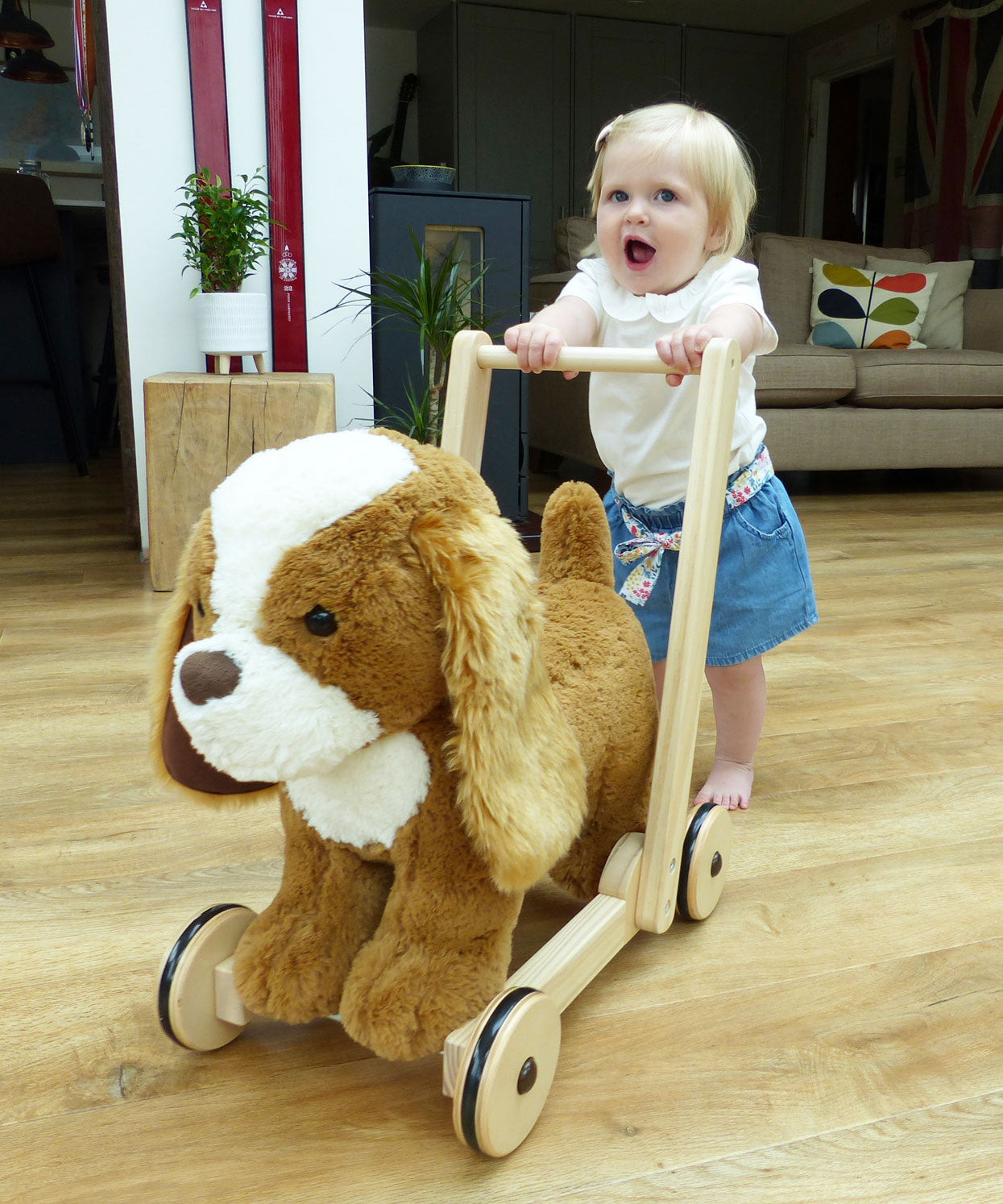 Peanut Pup Baby Walker - Adjustable Infant Walking Assistant for Toddlers 12-24 Months - Safe & Sturdy First Steps Trainer for Home and Playtime