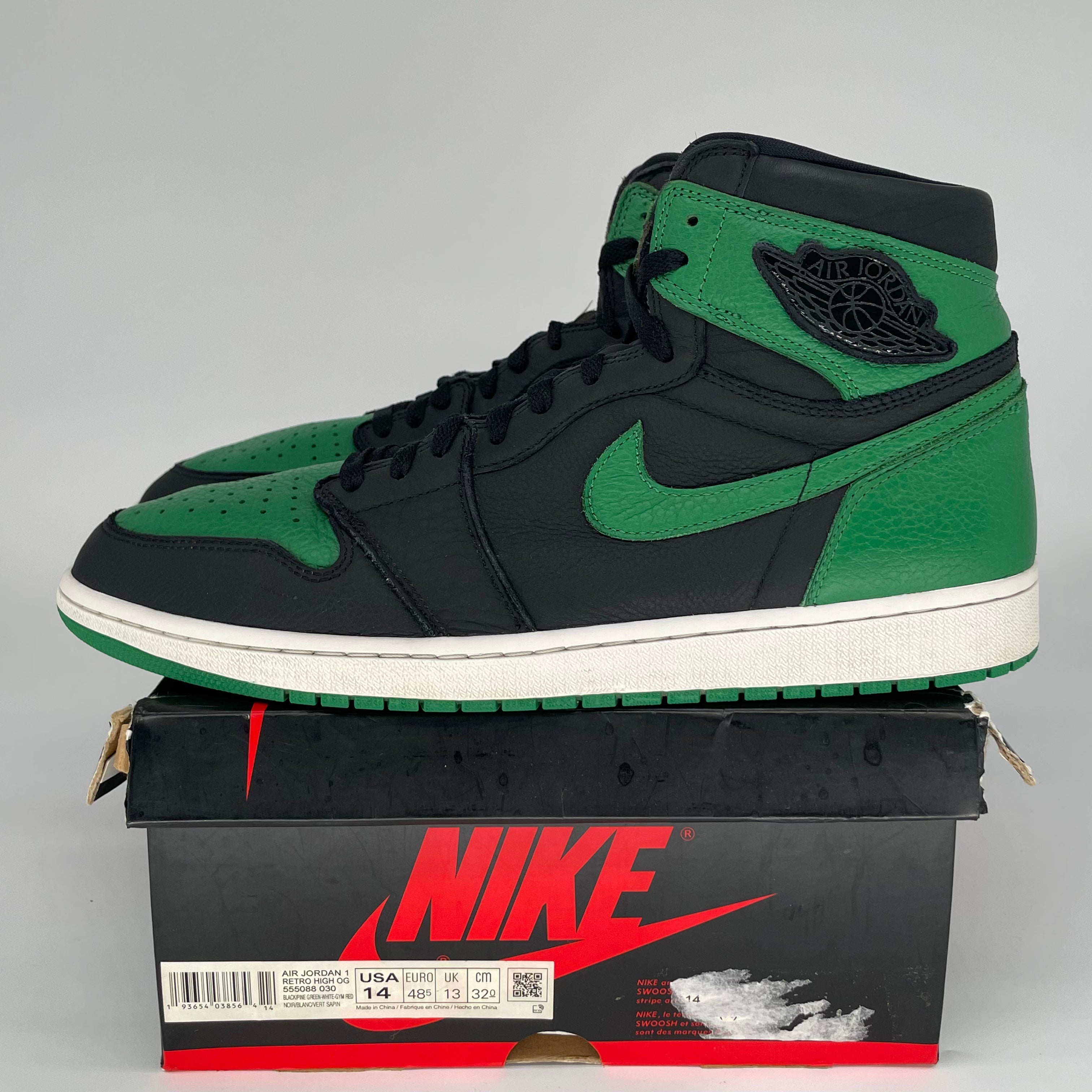 AIR JORDAN 1 Retro High OG Pine Green Black Men's Basketball Shoes Size 14 - 555088-030 - Perfect for Sneaker Collectors & Streetwear Fashion