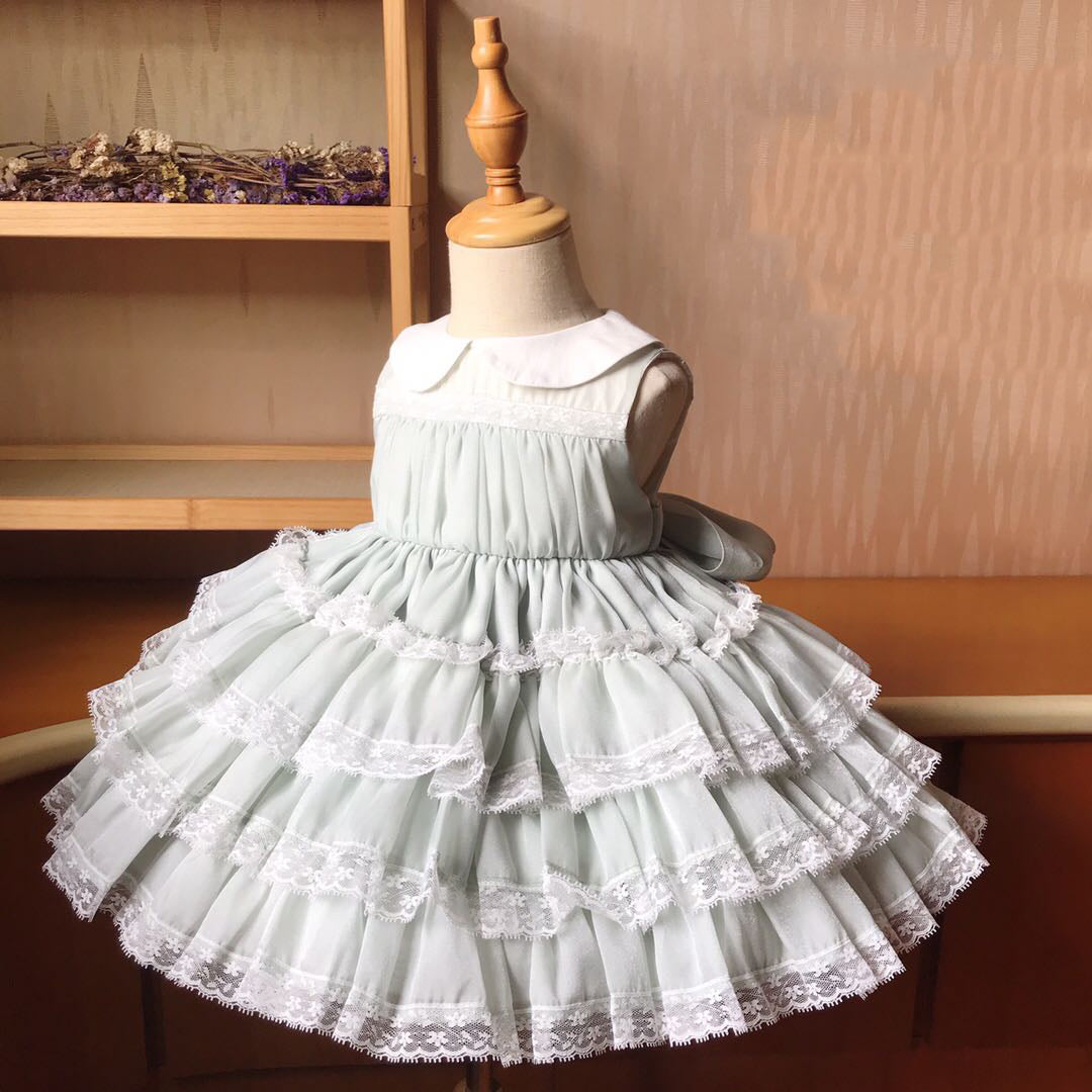 **Baby Girl Summer Dress with Doll Collar - Fluffy Princess Communion Party Outfit for Toddlers | Perfect for Birthday, Baptism & Special Occasions**
