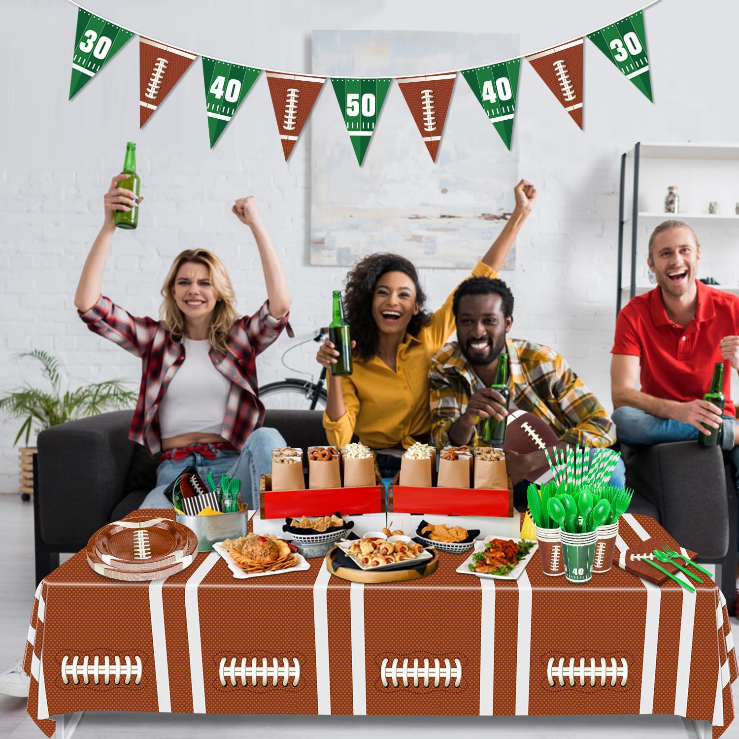 Football Party Supplies Set - 20-Piece Dinner Plates, Dessert Plates, Cups, Napkins, Tablecloth, Straws & Banner for Game Day Decorations | Perfect for Football Themed Birthday Parties, Tailgates & Sports Events