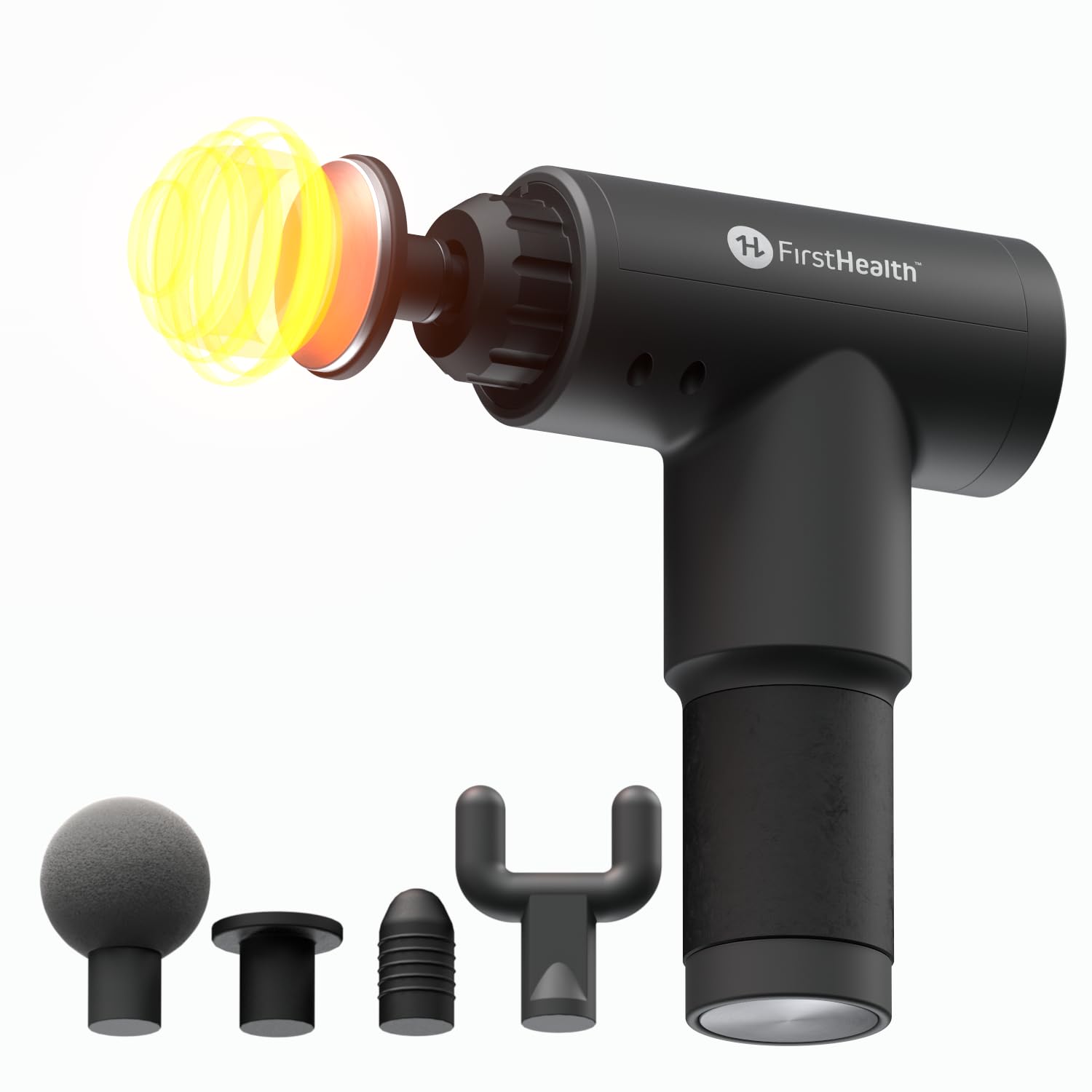 First Health Deep Tissue Massage Gun with Heat - 3200 RPM Percussion Therapy for Athletes, 6 Speed Levels & 5 Interchangeable Heads - Handheld Muscle Massager for Neck, Back, Leg Pain Relief - Perfect for Post-Workout Recovery & Home Relaxation