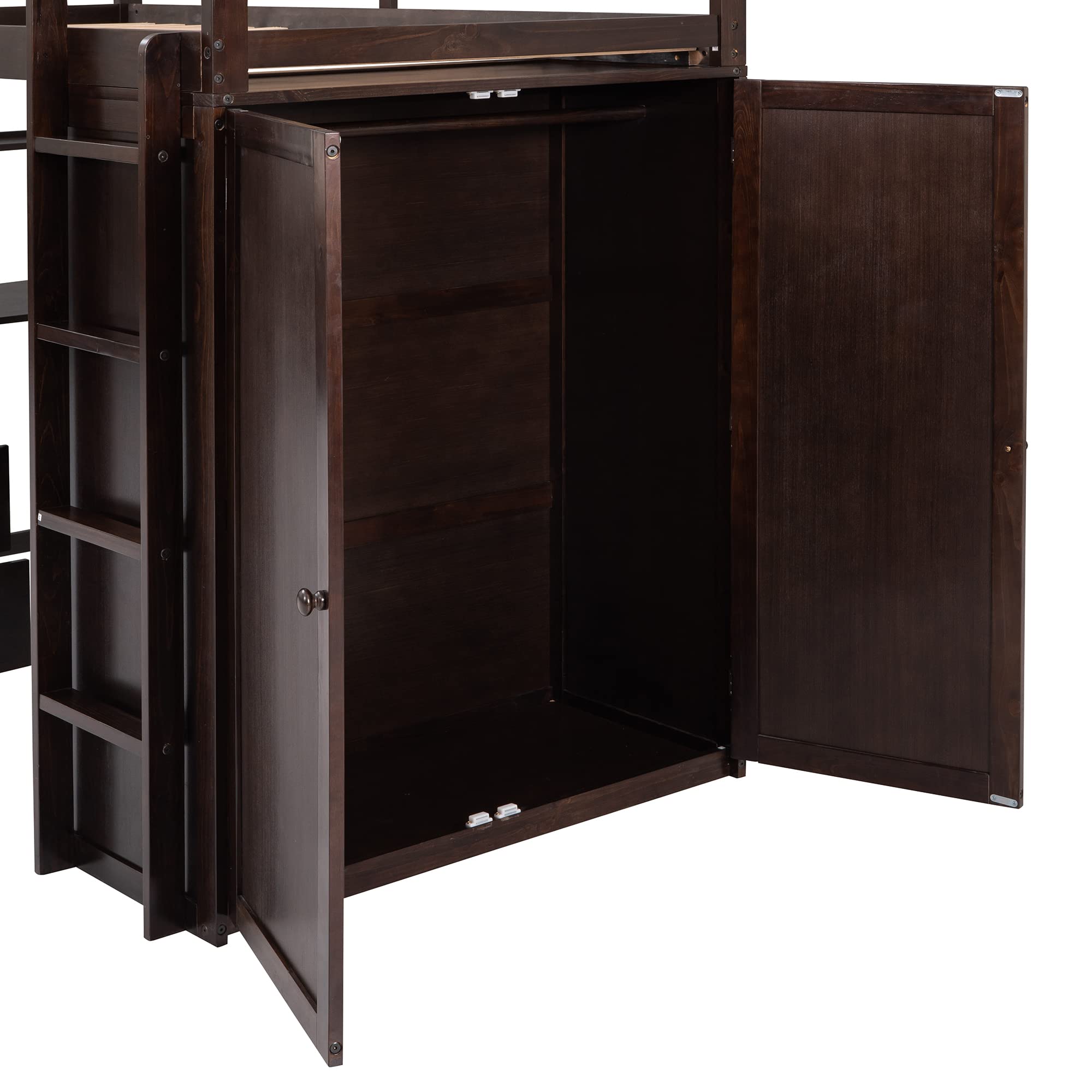 Harper & Bright Designs Twin Size Wood Loft Bed with Desk & Wardrobe - Space-Saving Study Bed with Storage Drawers for Kids & Teens - Perfect for Small Bedrooms, Dorm Rooms & Studio Apartments