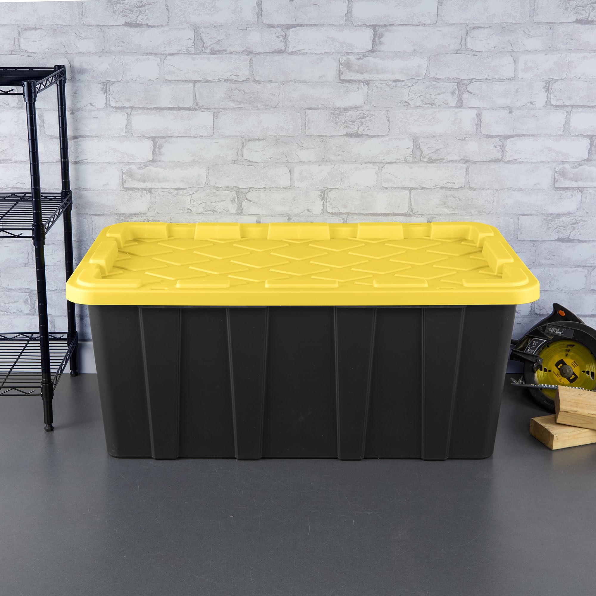 Sterilite 4-Pack 38 Gallon Heavy Duty Stackable Storage Bins with Lids - Black & Yellow - Perfect for Home Organization, Garage Storage, and Moving Supplies