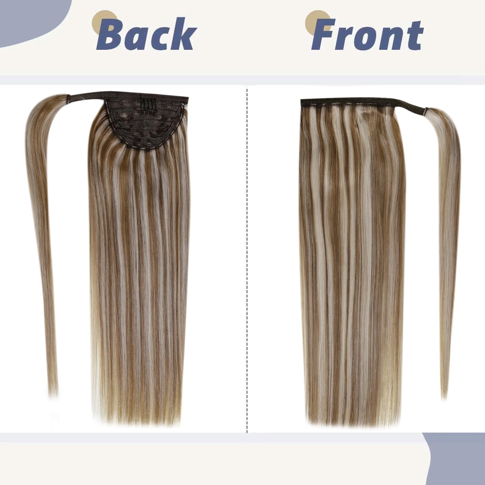 LaaVoo 20 Inch Clip-in Ponytail Hair Extensions - 80g Real Human Hair with Golden Brown & Light Blonde Highlights | Wrap Around Ponytail for Daily Wear, Parties & Special Occasions