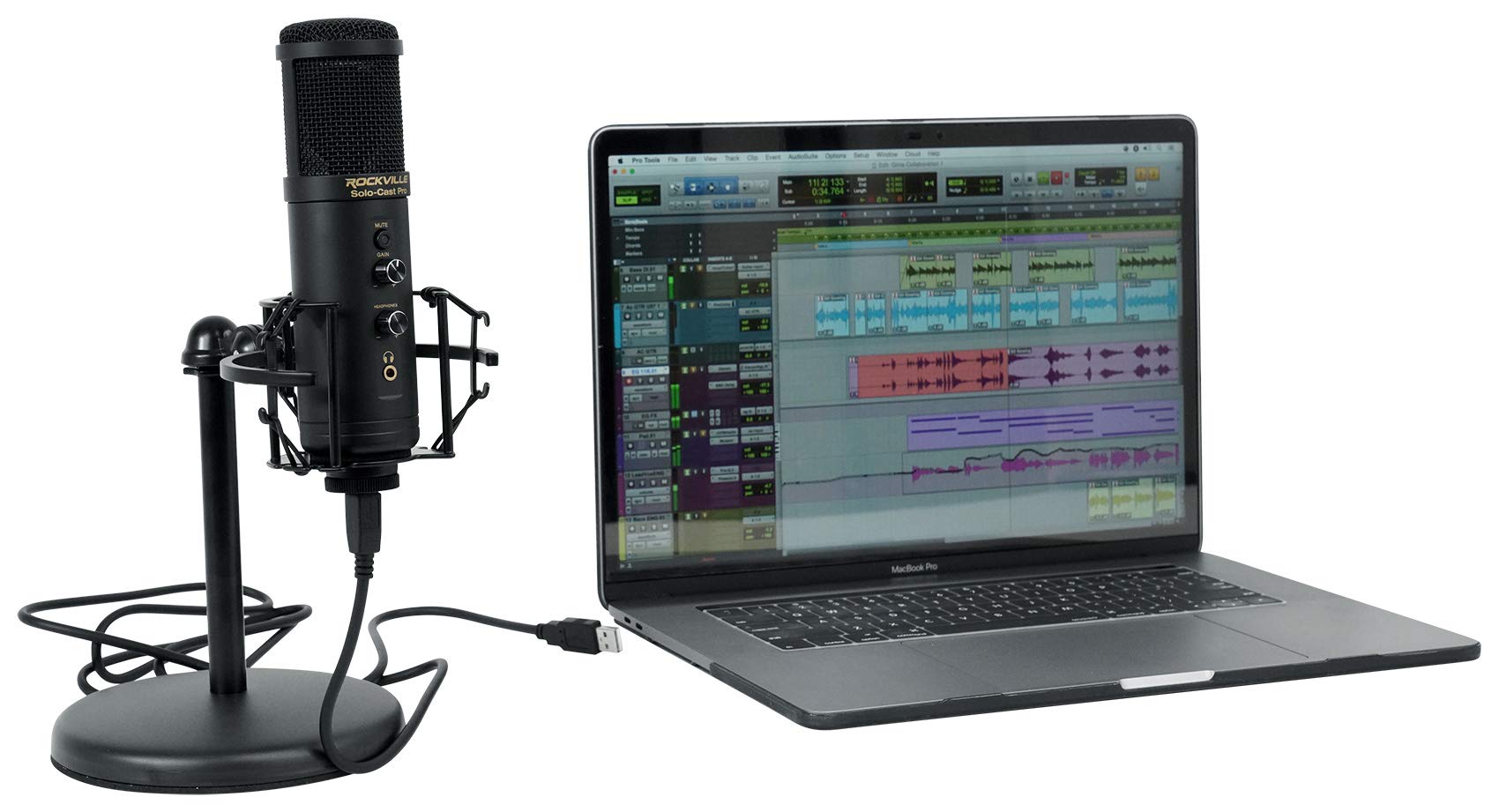 Rockville Solo-Cast Pro USB Microphone for PC/Mac - Professional Streaming, Podcasting & Zoom Meetings Bundle with iUSB USB-A to Lightning Adapter for iPhone/iPad (Perfect for Home Studio, Gaming & Online Classes)