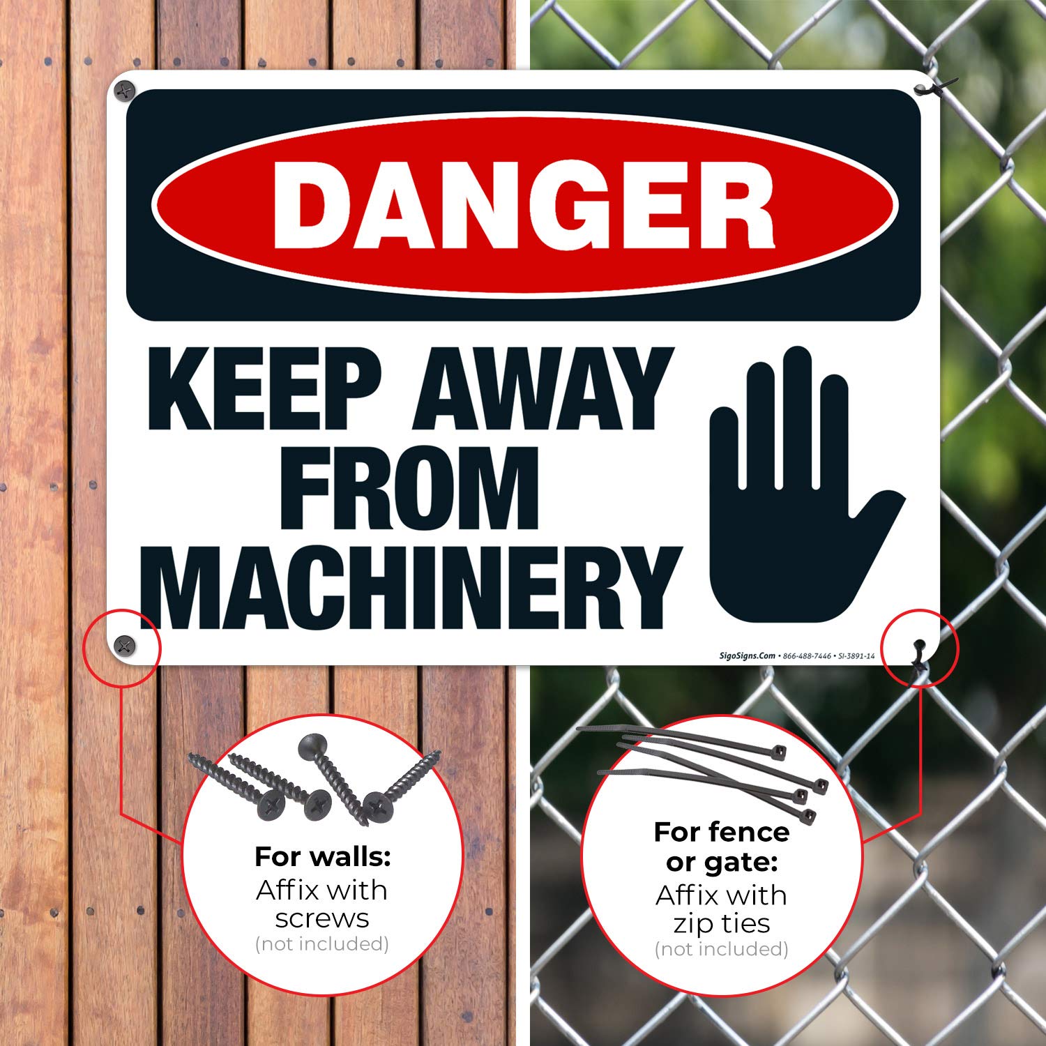 Danger Keep Away from Machinery Sign - OSHA Compliant 10x14 Inches Rust-Free .040 Aluminum - Fade Resistant for Indoor & Outdoor Use - Made in USA - Perfect for Factories, Warehouses & Construction Sites