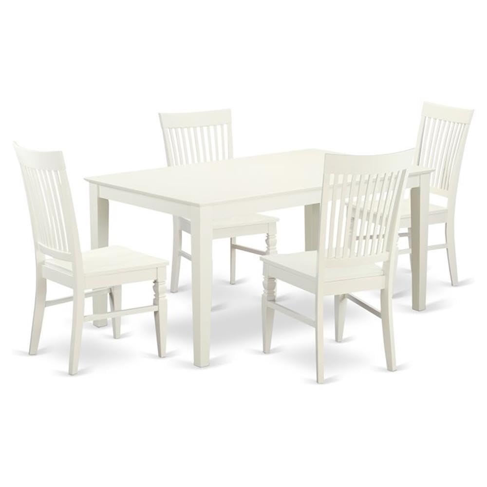 East West Furniture CAWE5-LWH-W 5-Piece White Linen Dining Set with 36x60 Inch Rectangle Table & 4 Chairs - Perfect for Small Kitchens, Breakfast Nooks & Cozy Family Meals