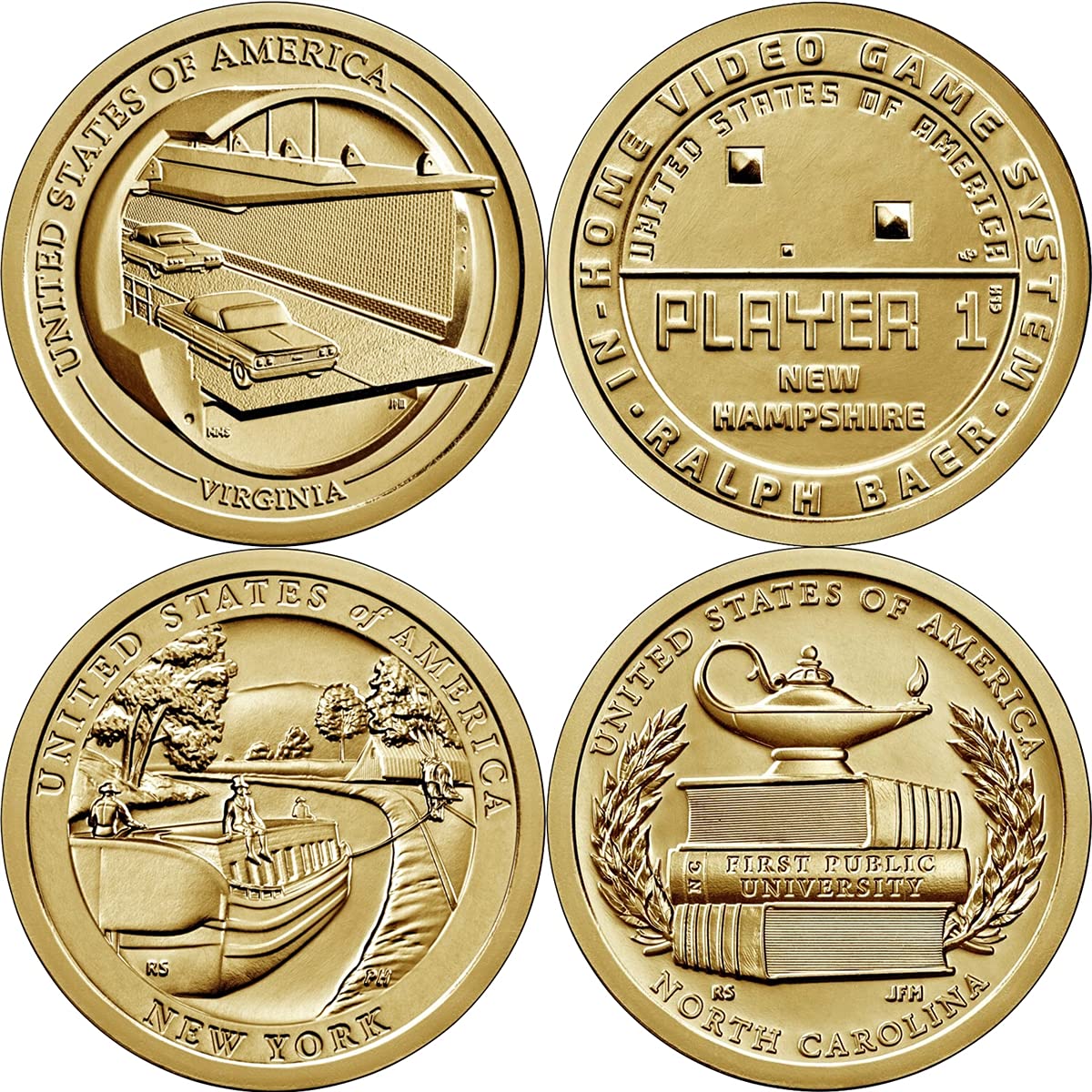 2021 D American Innovation 4 Coin Set - $1 Uncirculated Dollar Coins from Denver Mint - Perfect for Collectors, Gifts & History Enthusiasts