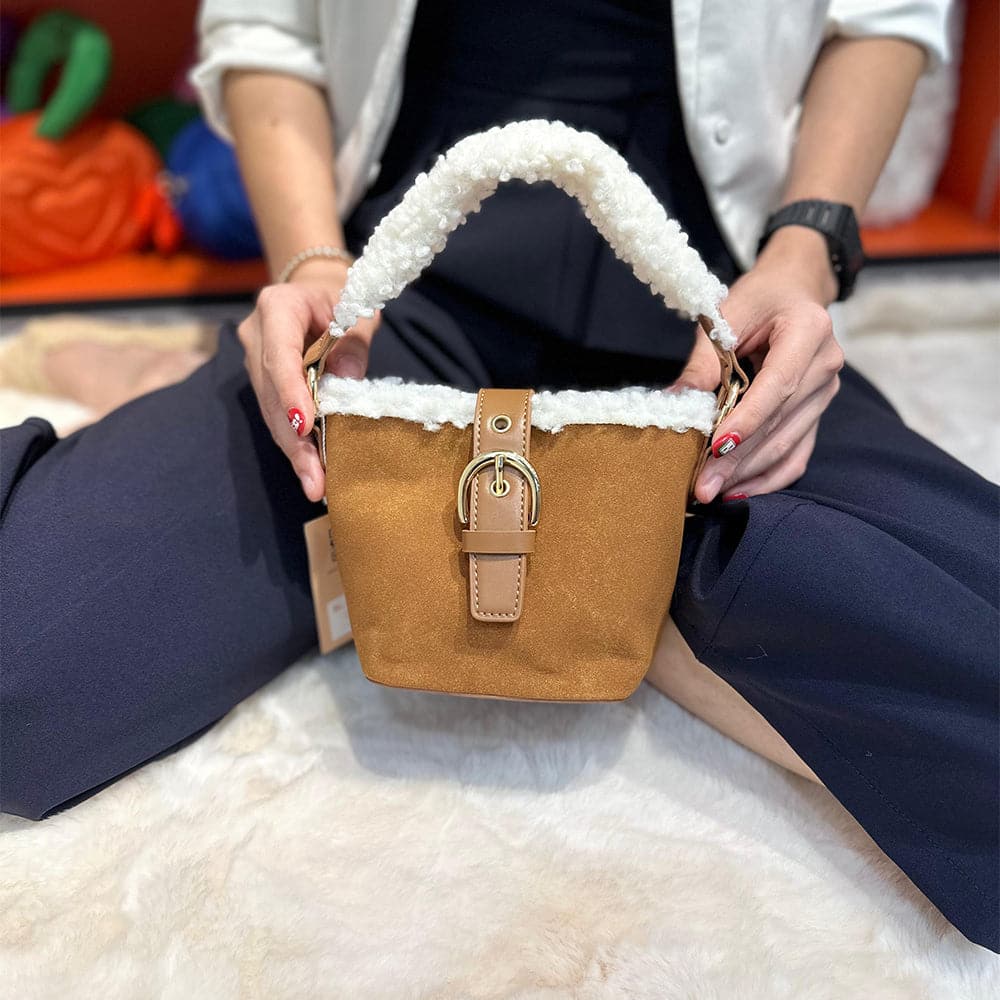 AG Collective Faux Suede Top Handle Bucket Bag for Women - Stylish & Durable Handbag for Work, Travel & Everyday Use