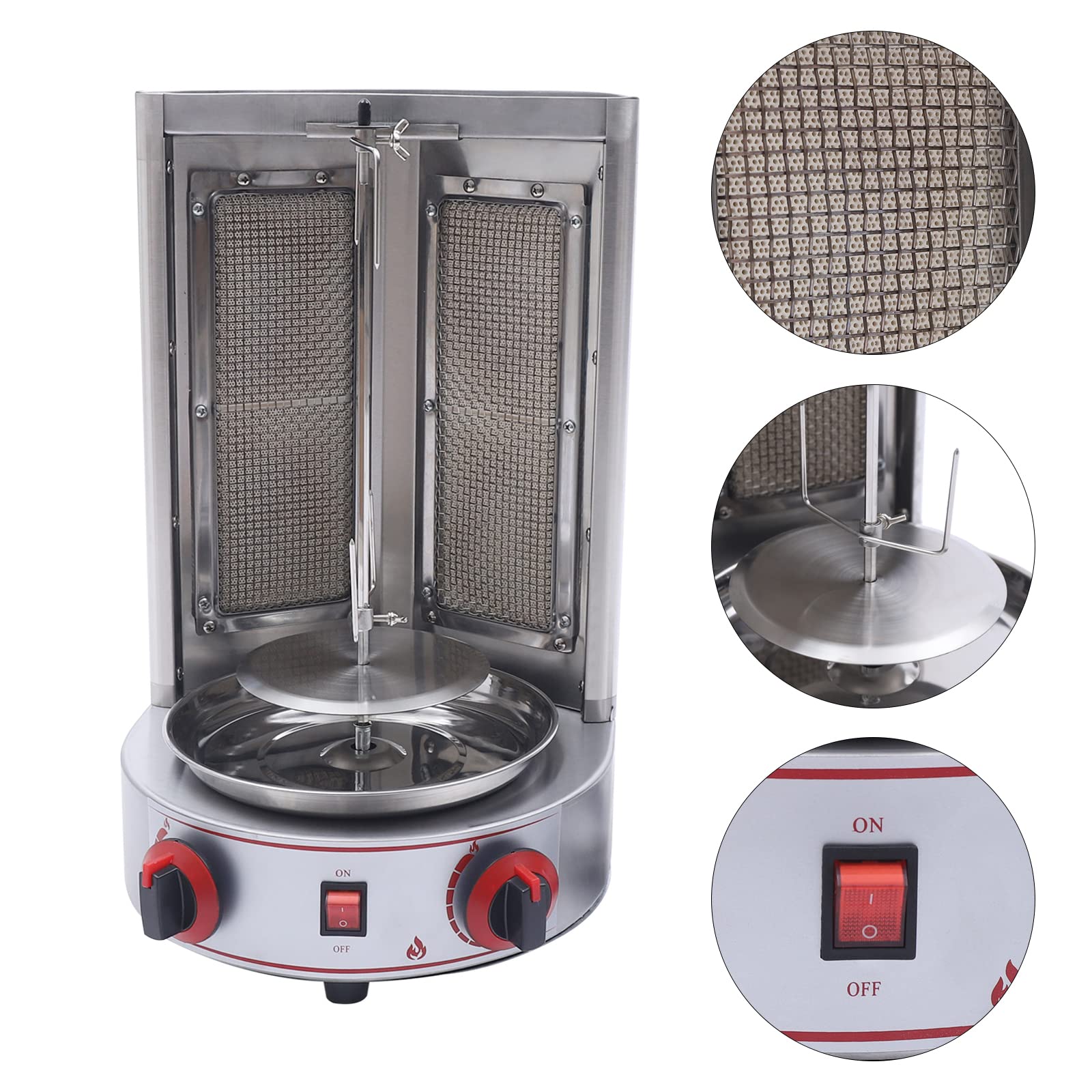 Commercial 1600W Electric Shawarma Machine - 110V Vertical Rotisserie Grill with 2 Burners for Doner Kebab, Gyro & Meat Cooking | Fast US Shipping | Perfect for Restaurants, Food Trucks & Catering Events