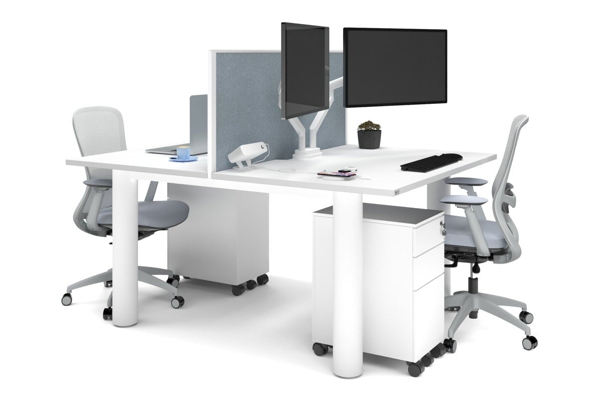 Quadro Cylinder Leg 2-Person Office Workstation Desk - 1800L x 800W with Cable Management Scallop - Perfect for Collaborative Workspaces & Modern Offices