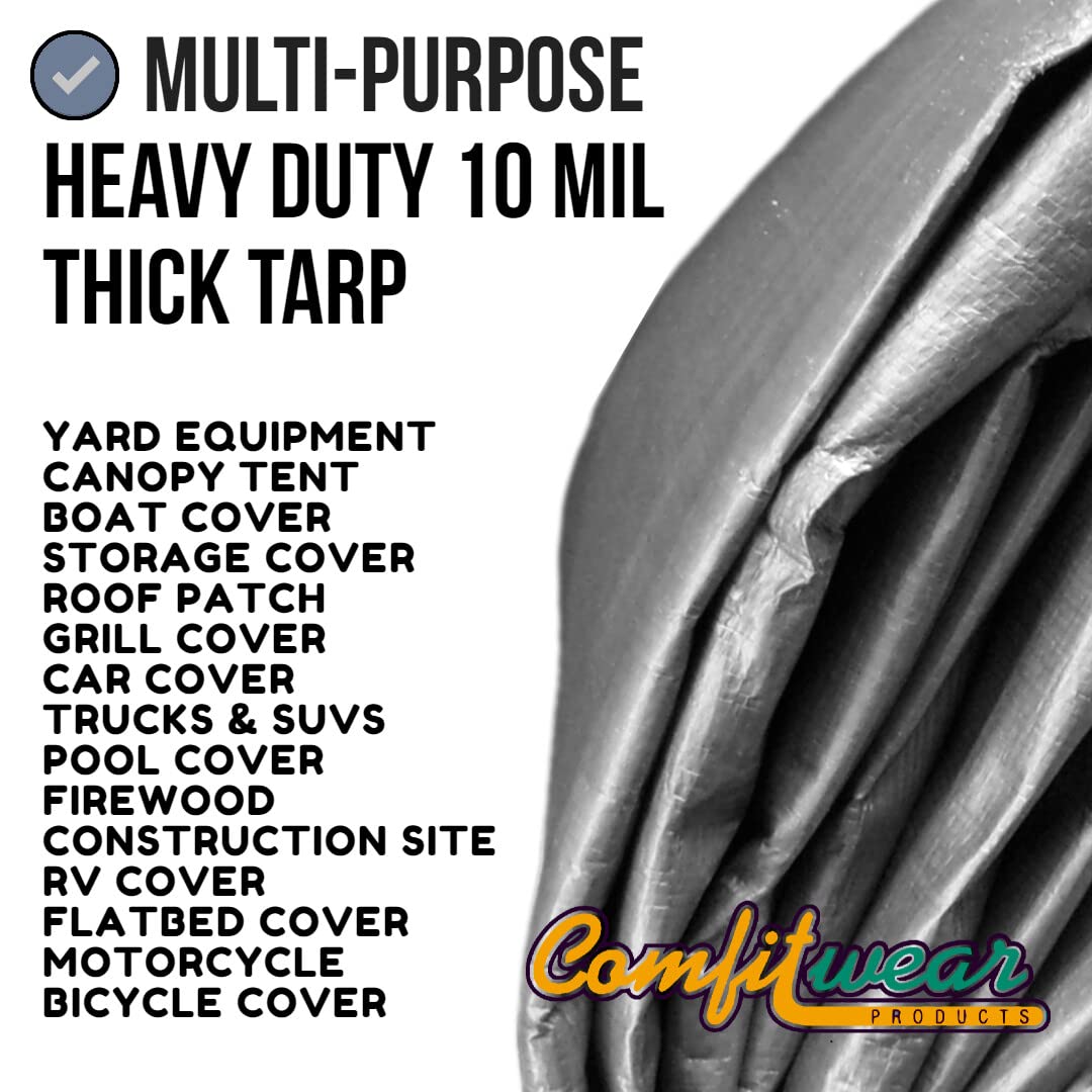 Heavy Duty Waterproof Tarp Cover 20'x30' - UV Resistant Poly Tarpaulin with Reinforced Grommets for Pool, Boat, Camping, Canopy & Outdoor Protection (Silver-Black) - Perfect for Weatherproofing, Construction Sites, and Emergency Shelters